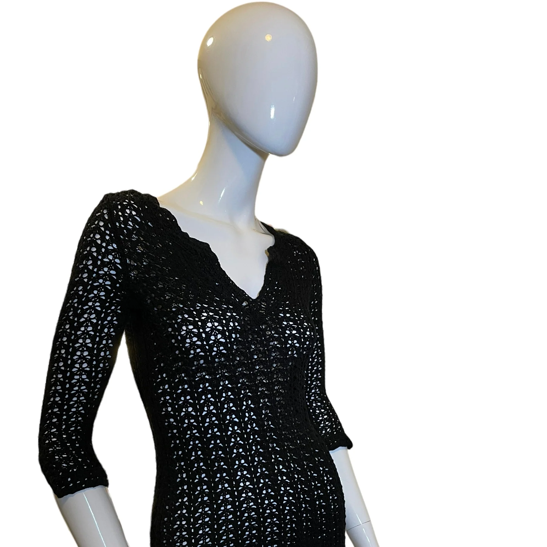90s Crochet Grunge V Neckline Pullover Sweater Black - Image 9