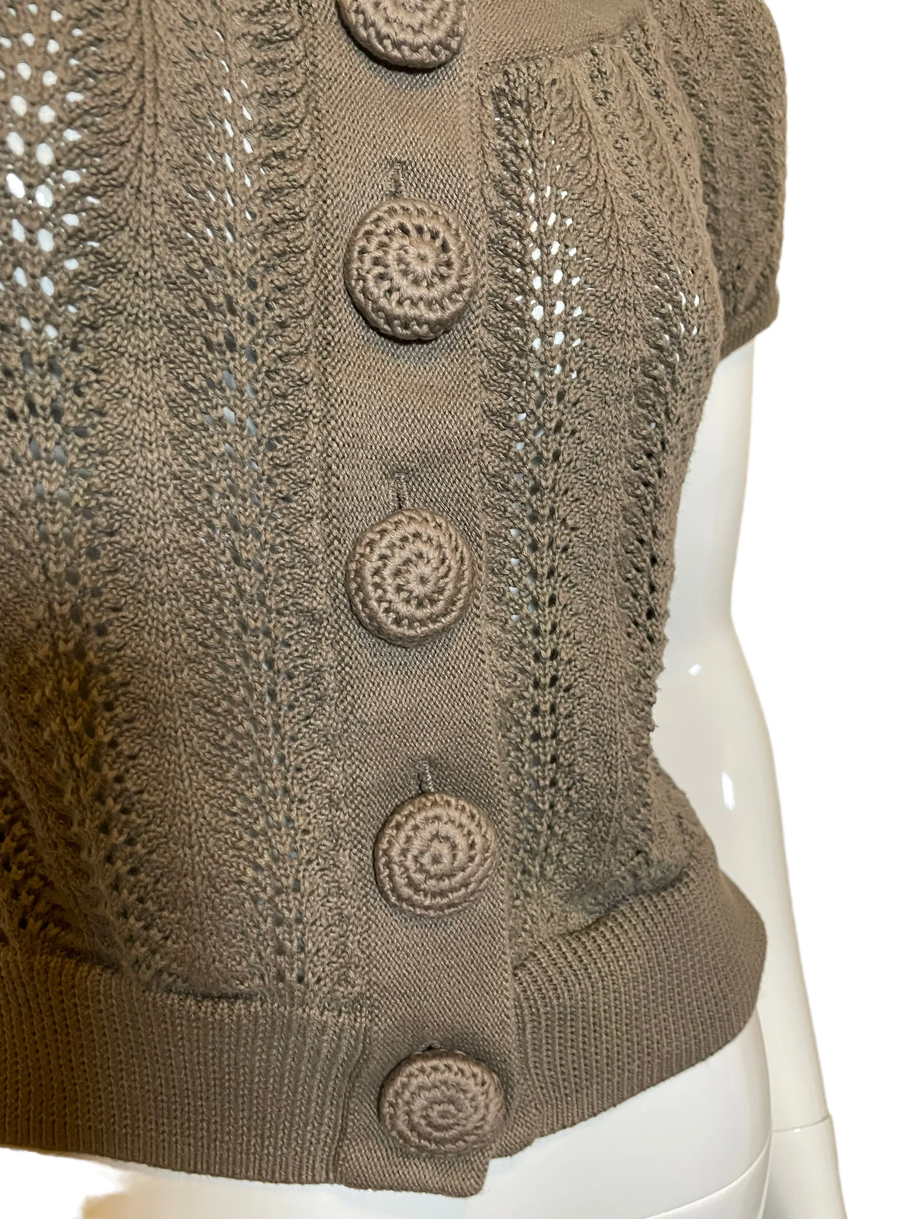 90s Crochet Taupe Knit Grunge Crop Top Short Sleeve By Caslan - Image 3
