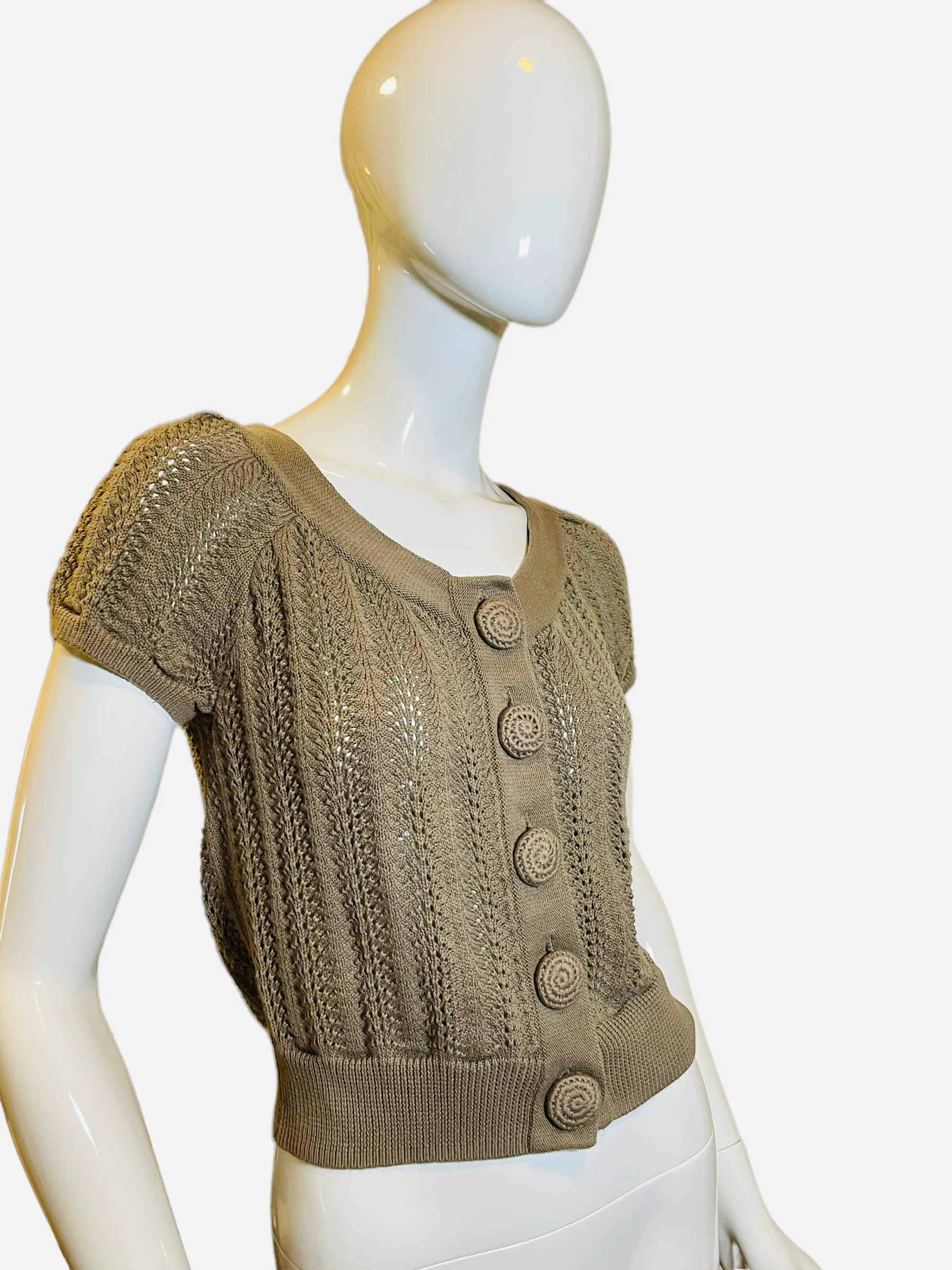 90s Crochet Taupe Knit Grunge Crop Top Short Sleeve By Caslan - Image 4