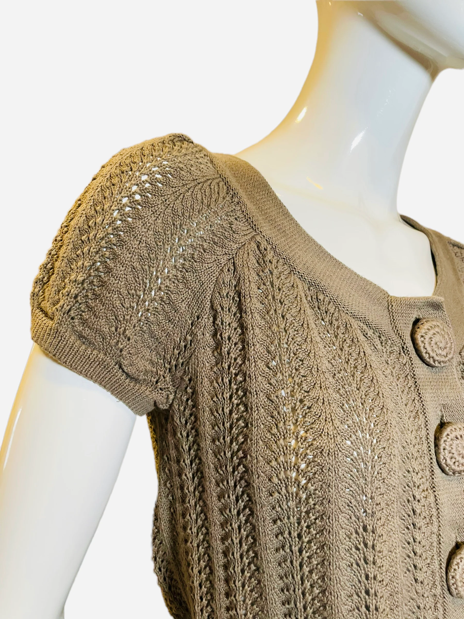 90s Crochet Taupe Knit Grunge Crop Top Short Sleeve By Caslan - Image 5