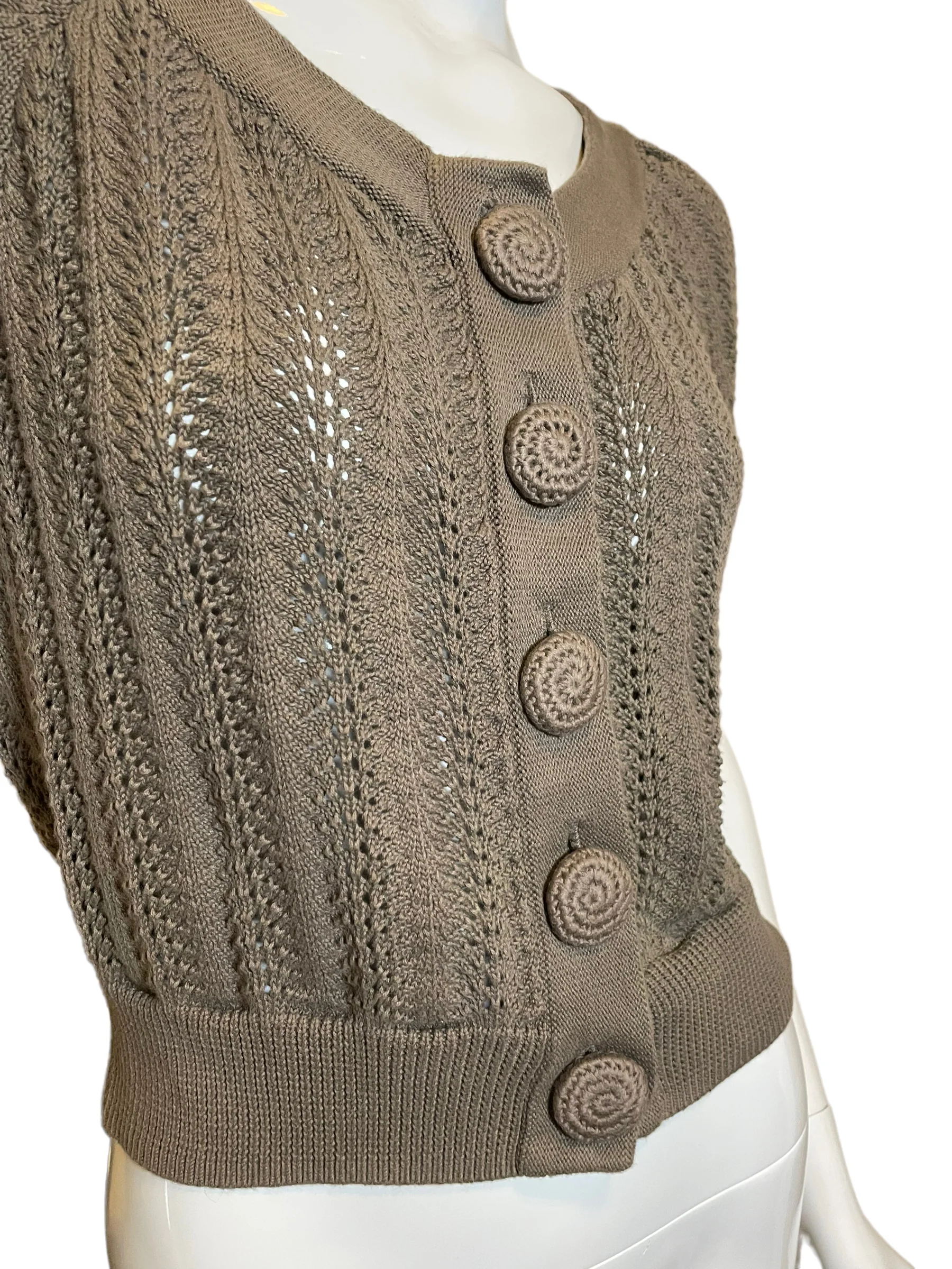 90s Crochet Taupe Knit Grunge Crop Top Short Sleeve By Caslan - Image 6