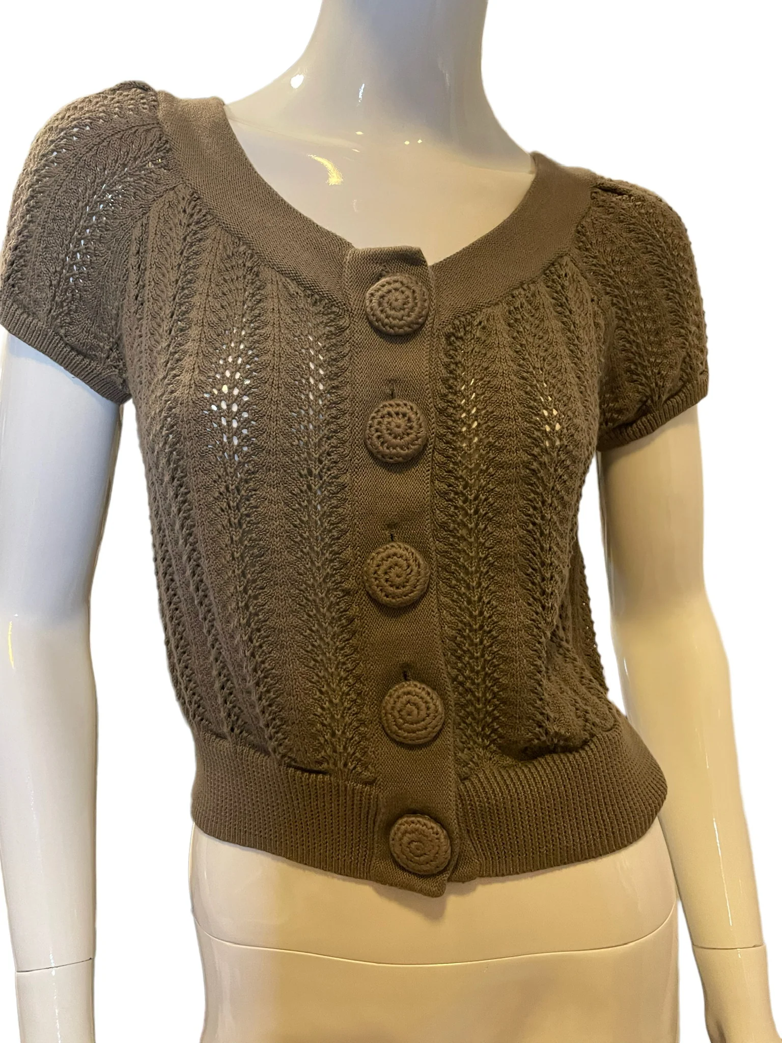 90s Crochet Taupe Knit Grunge Crop Top Short Sleeve By Caslan - Image 7