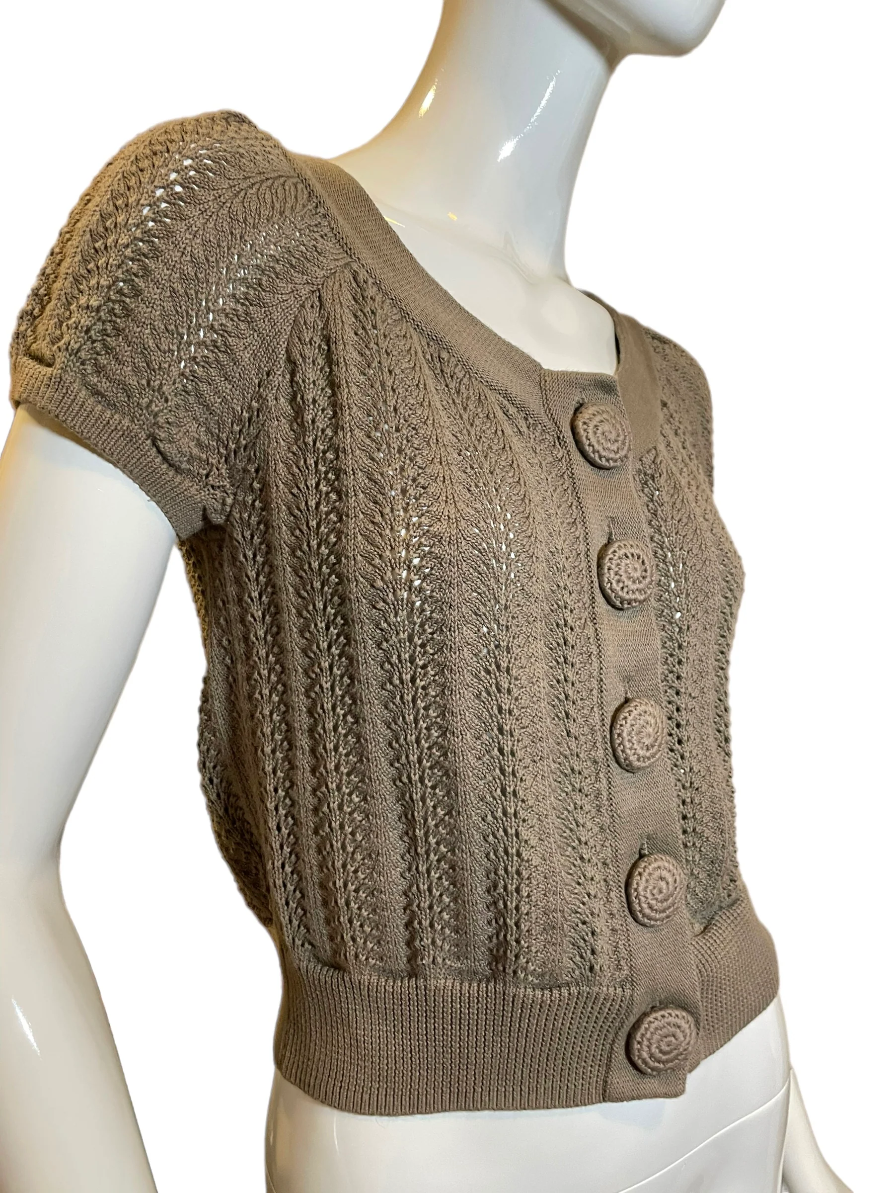 90s Crochet Taupe Knit Grunge Crop Top Short Sleeve By Caslan - Image 8