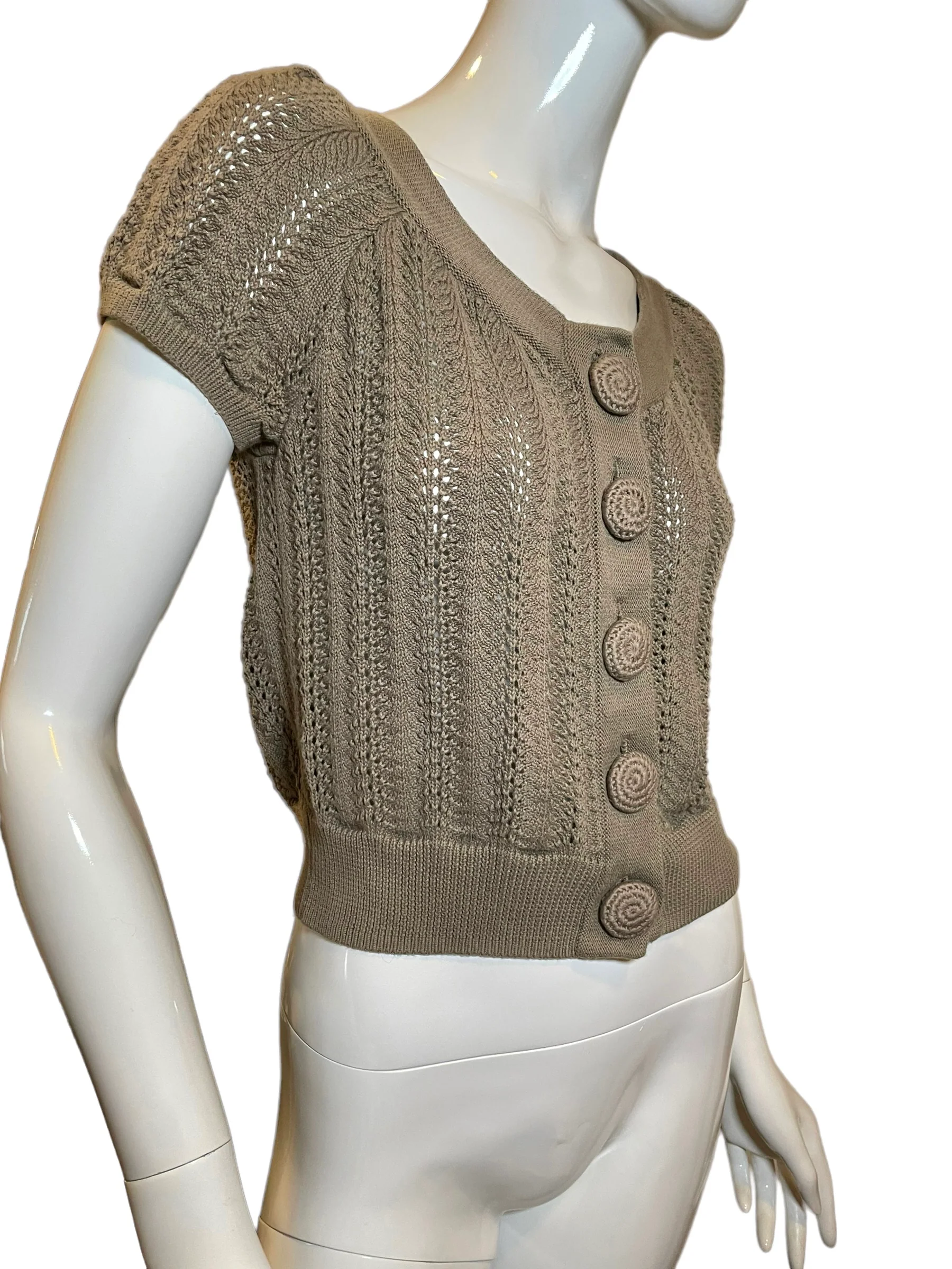 90s Crochet Taupe Knit Grunge Crop Top Short Sleeve By Caslan - Image 9