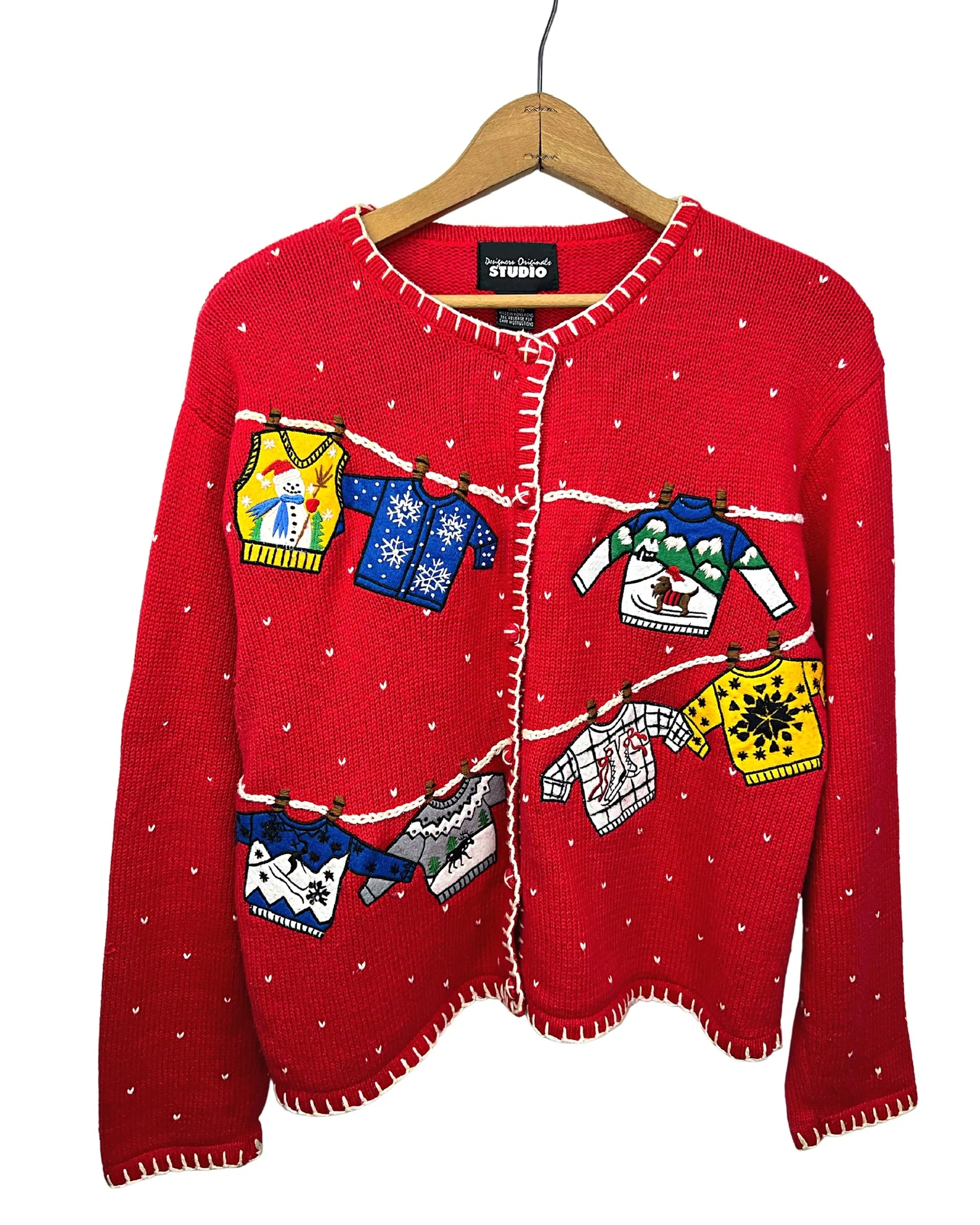 90s Cute Holiday Clothesline Chunky Cardigan Sweater By Designers Studio - Image 3