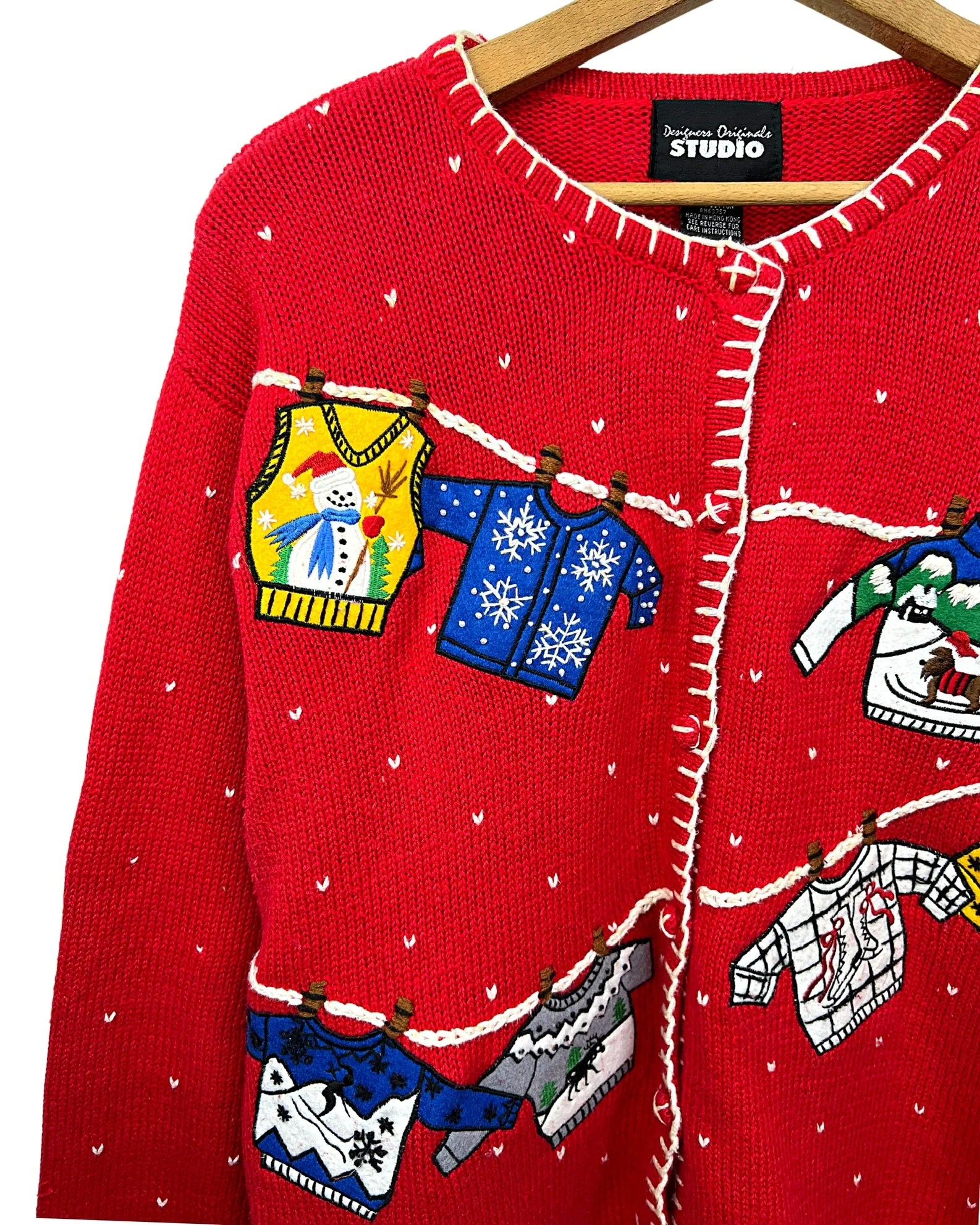 90s Cute Holiday Clothesline Chunky Cardigan Sweater By Designers Studio - Image 4