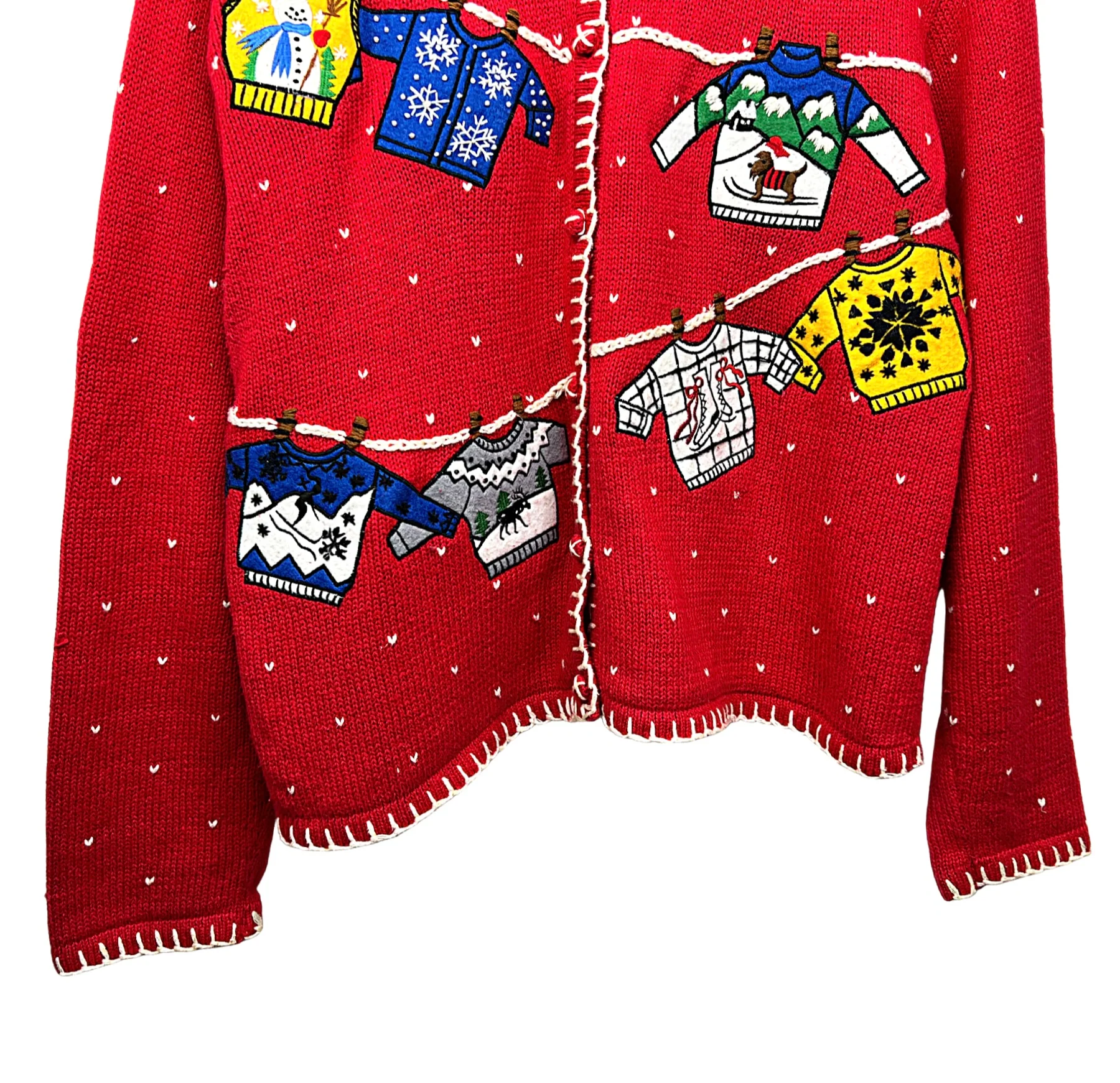90s Cute Holiday Clothesline Chunky Cardigan Sweater By Designers Studio - Image 5