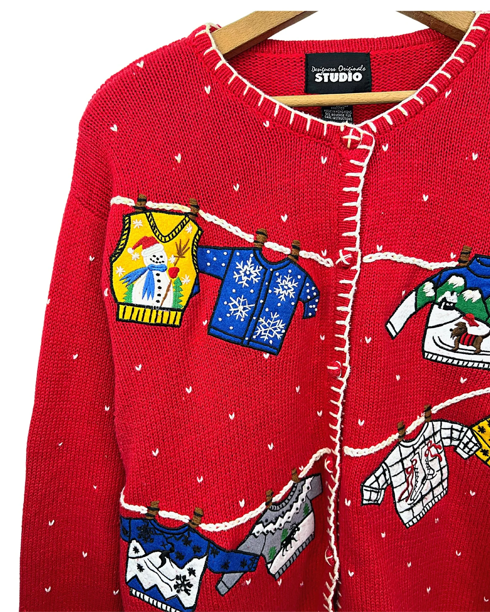 90s Cute Holiday Clothesline Chunky Cardigan Sweater By Designers Studio - Image 6