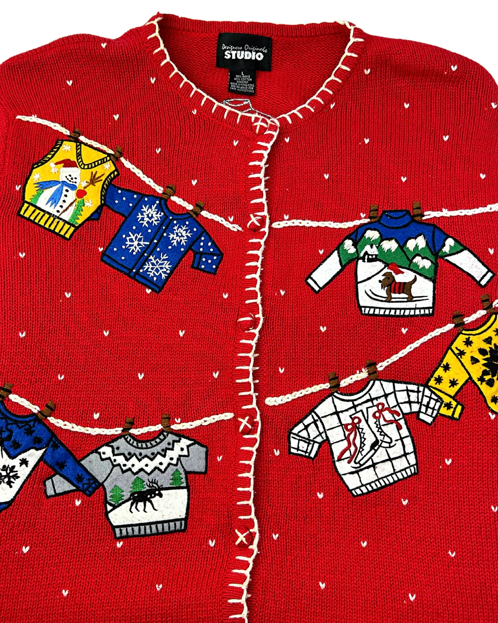90s Cute Holiday Clothesline Chunky Cardigan Sweater By Designers Studio - Image 8