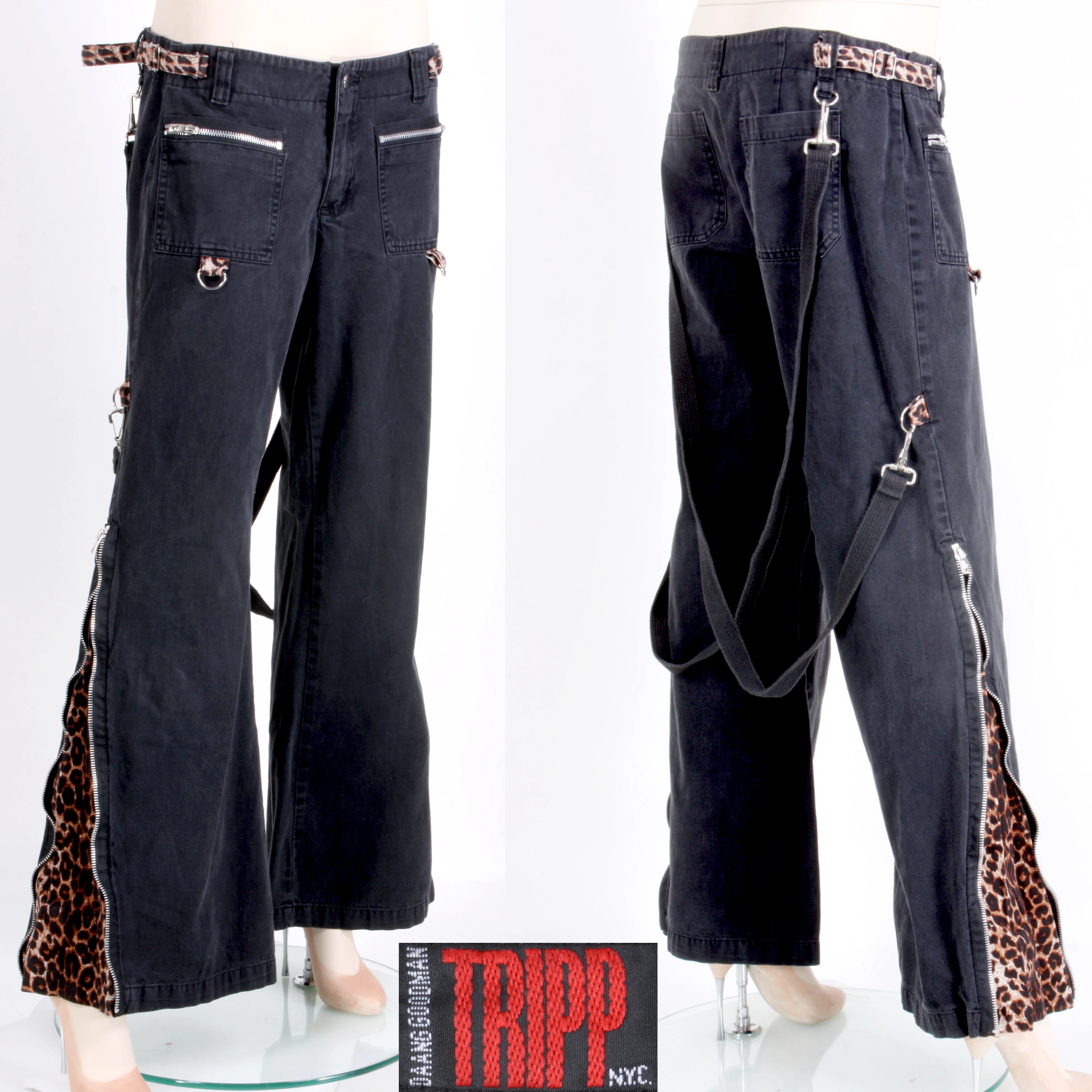 90s Daang Goodman Black Leopard Wide Leg Bondage Pants By Tripp N.y.c. - Image 3