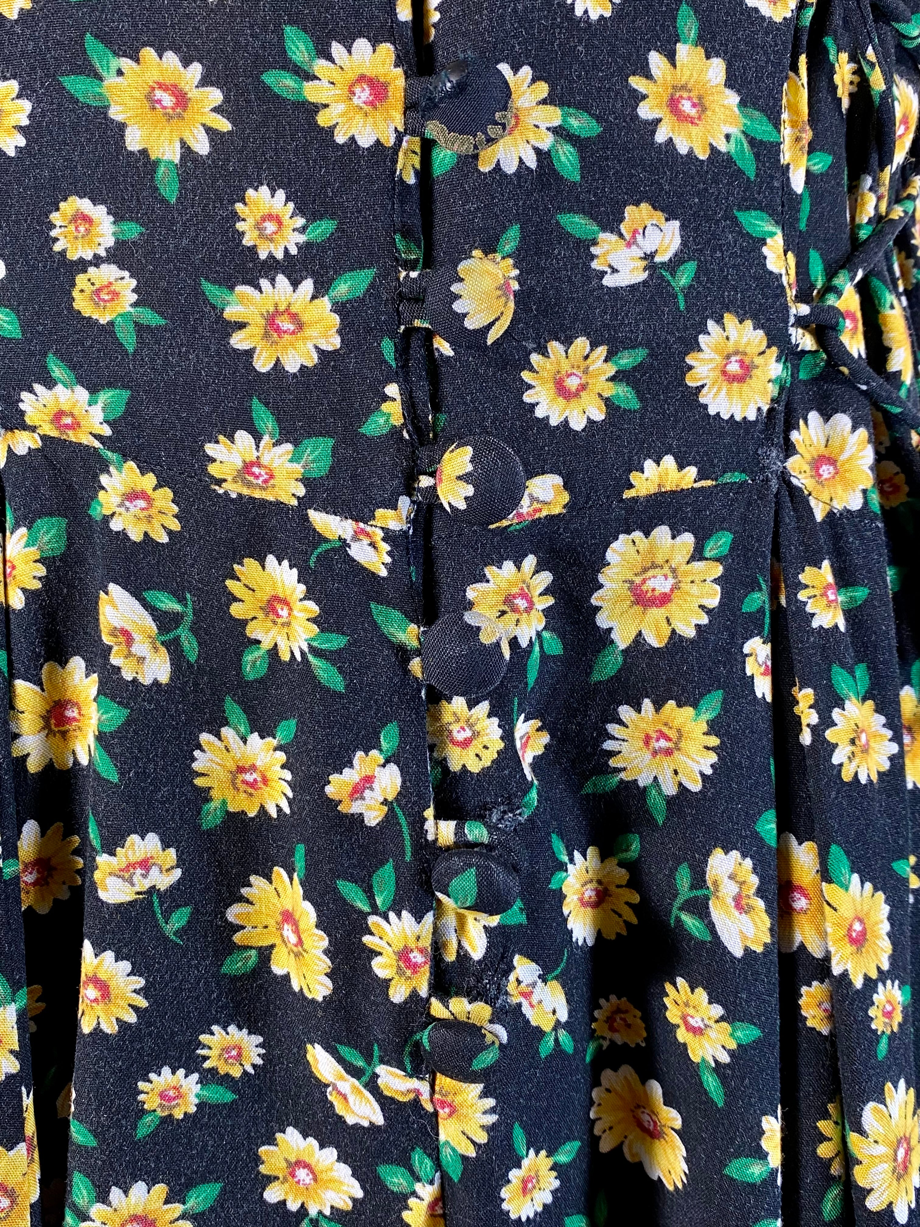 90s Daisy Print Black Lt Wt Rayon Romper With Lacing By Westport Ltd - Image 14