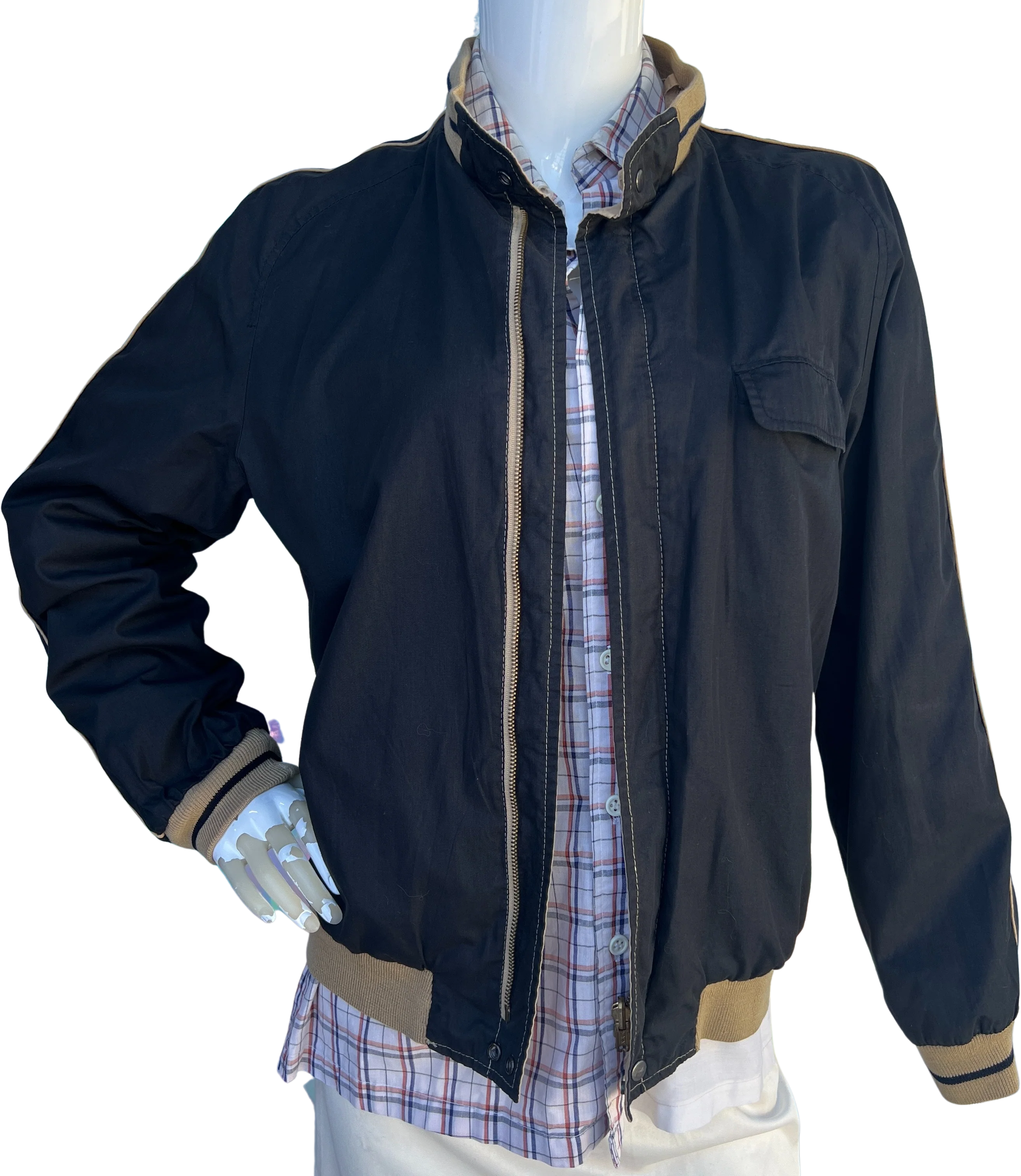 90s Dark Beige and Black Reversible Bomber Jacket by The Broadway - Image 2