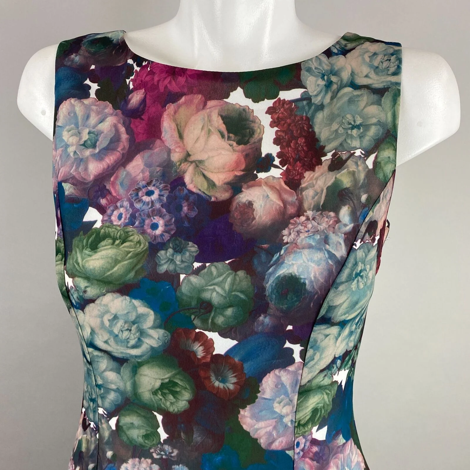 90s Dark Botanical Floral Fit Flare Sleeveless Dress By Lynn Lugo - Image 3