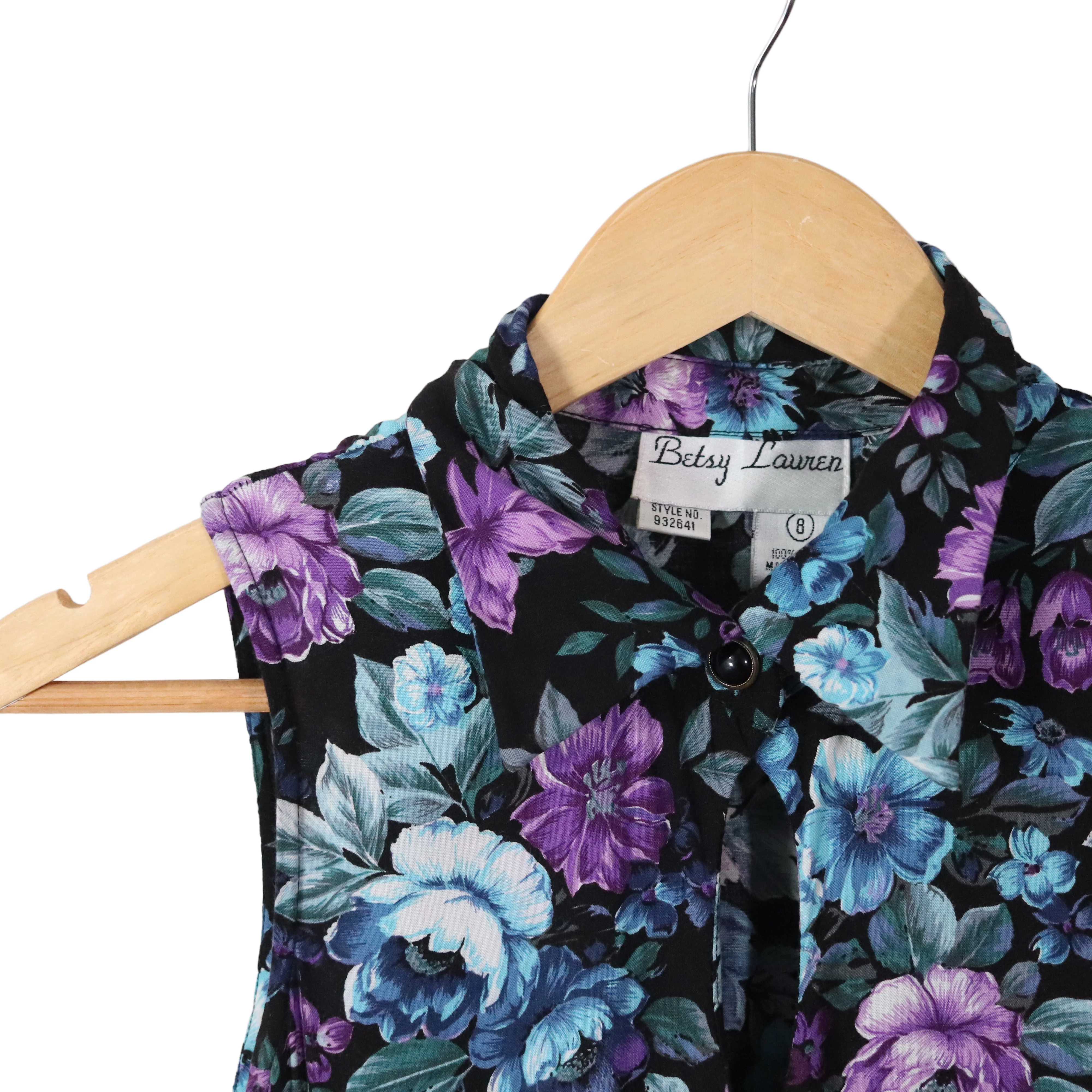 90s Dark Floral Sleeveless Keyhole Shirt Dress By Betsy Lauren - Image 11