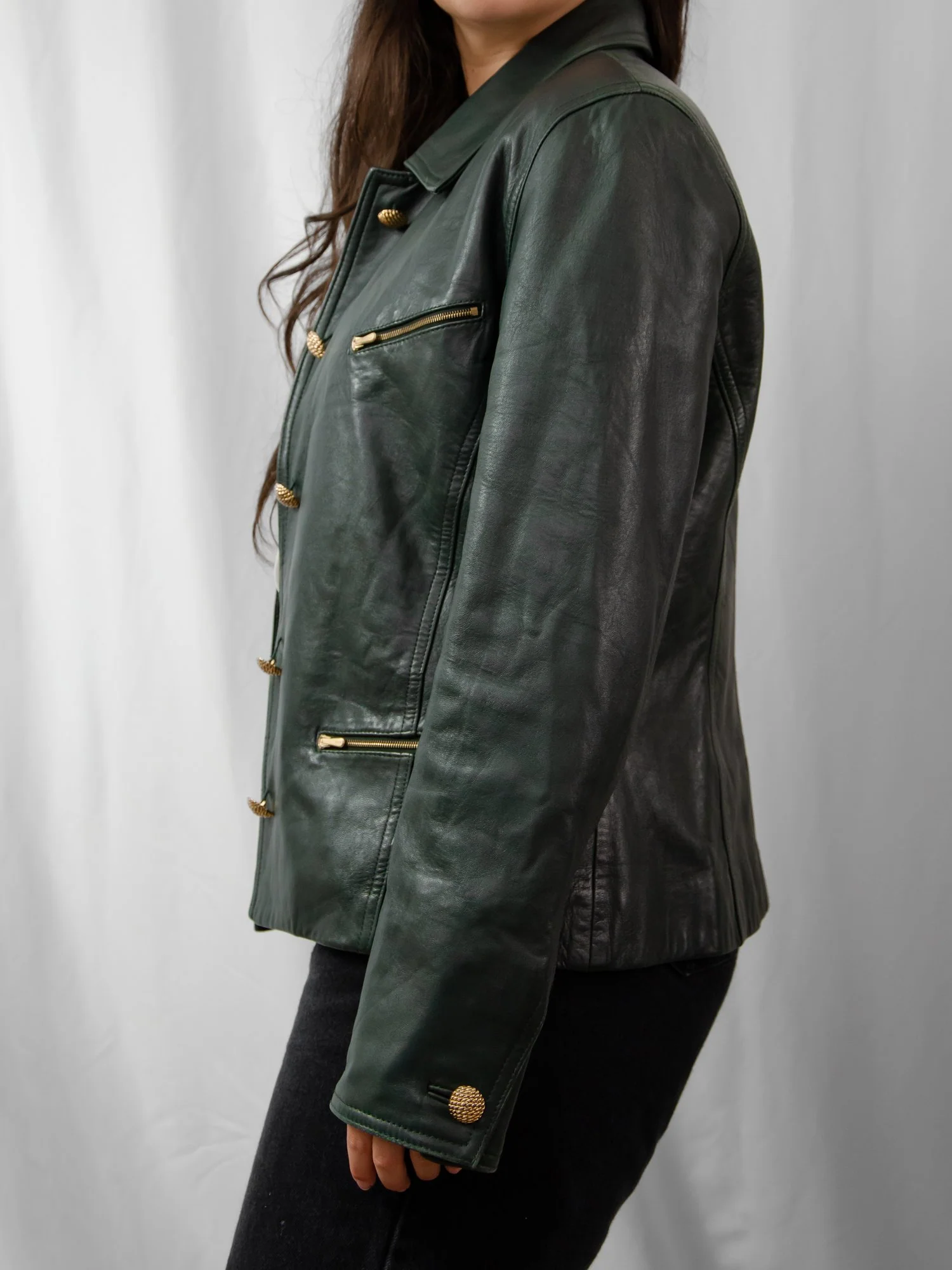 90s Dark Green Leather Jacket - Image 5