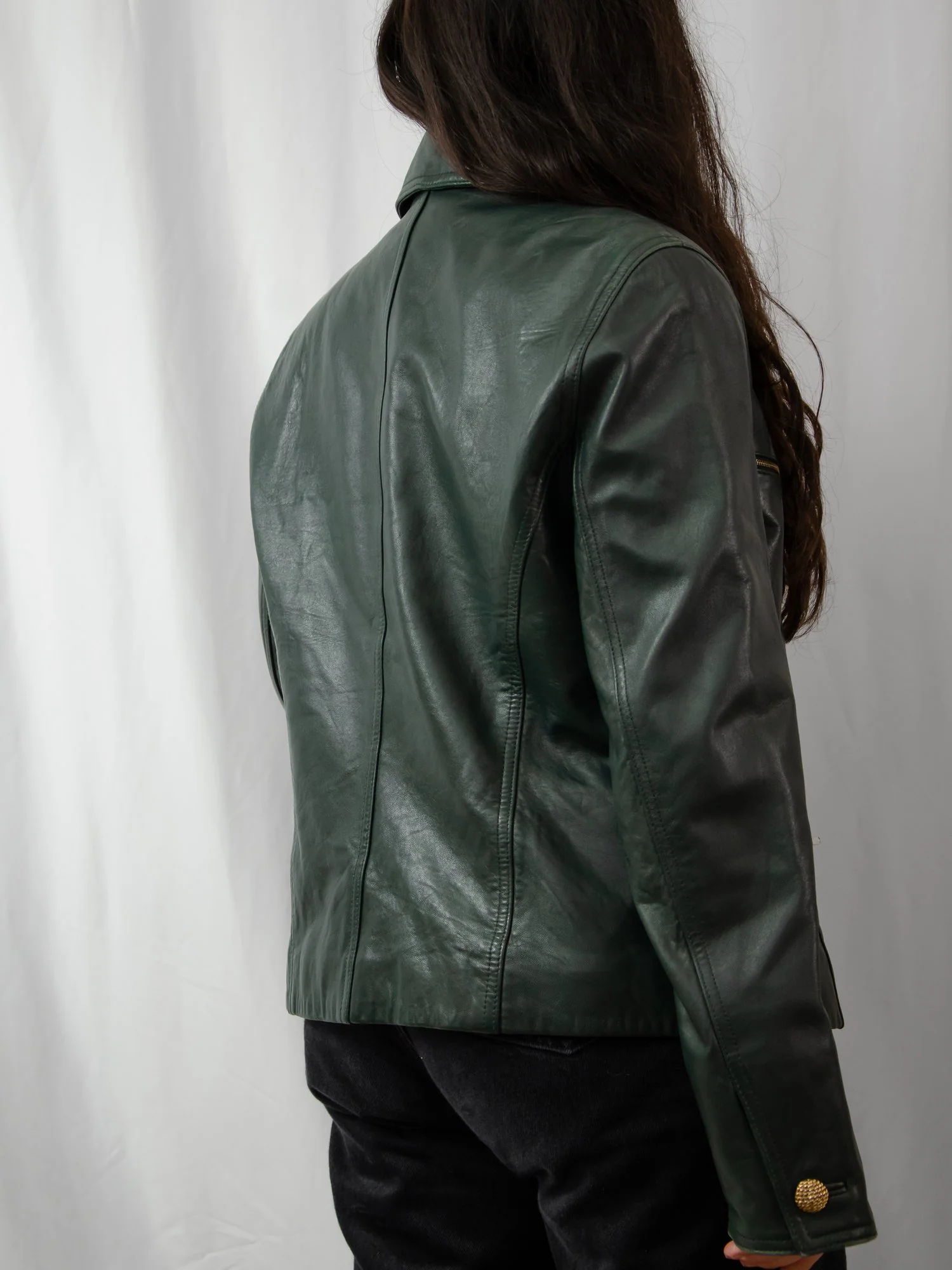 90s Dark Green Leather Jacket - Image 6