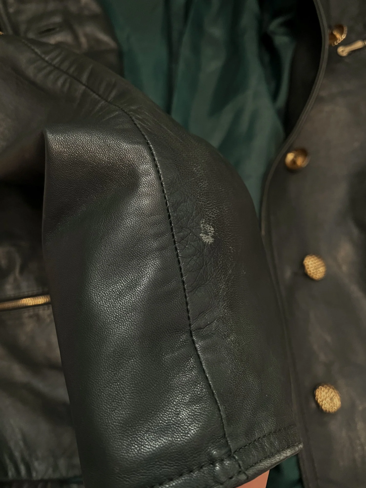 90s Dark Green Leather Jacket - Image 7