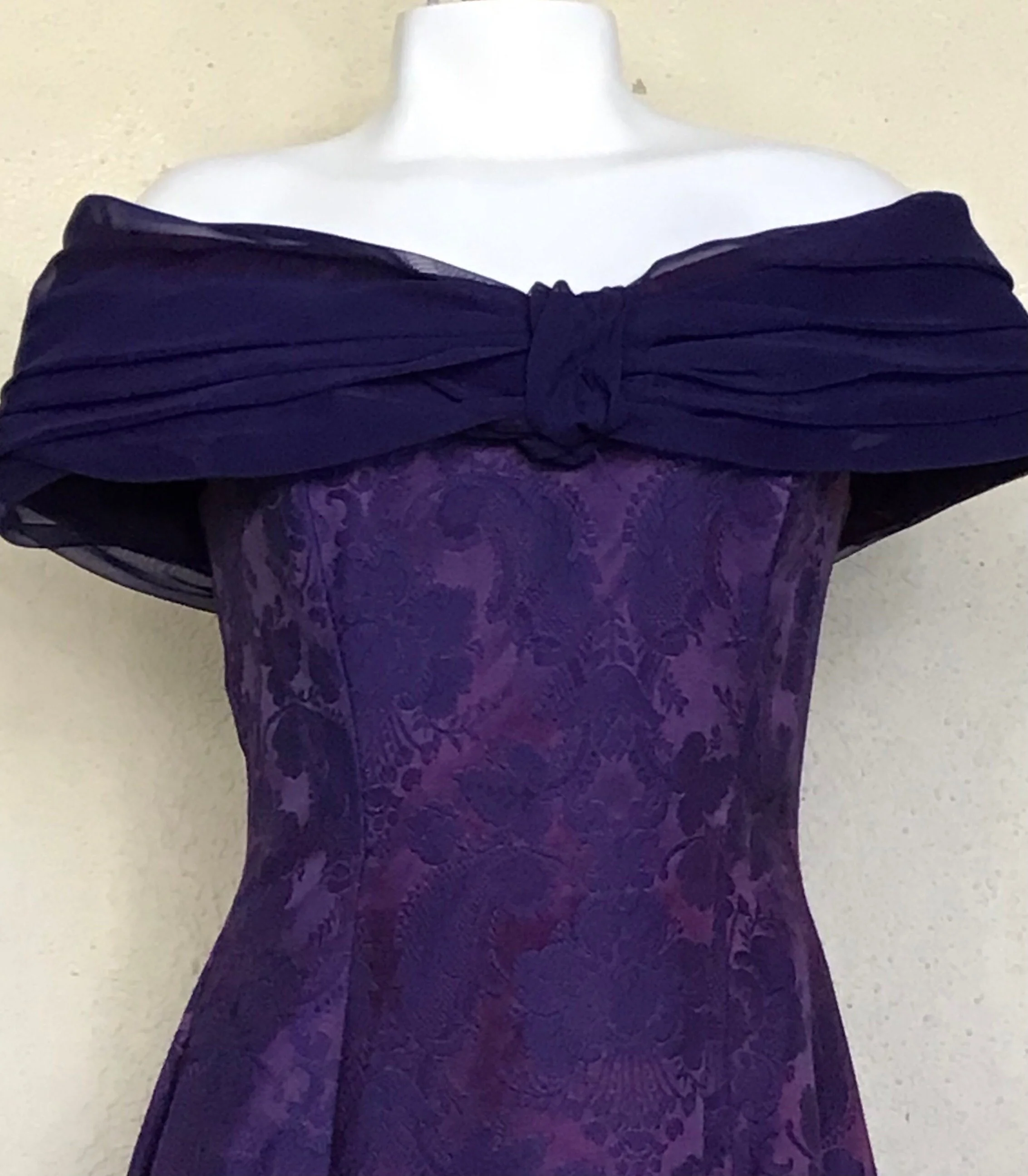 90s Deep Purple Floral Flared Maxi Party Prom Dress By Jessica McClintock - Image 5