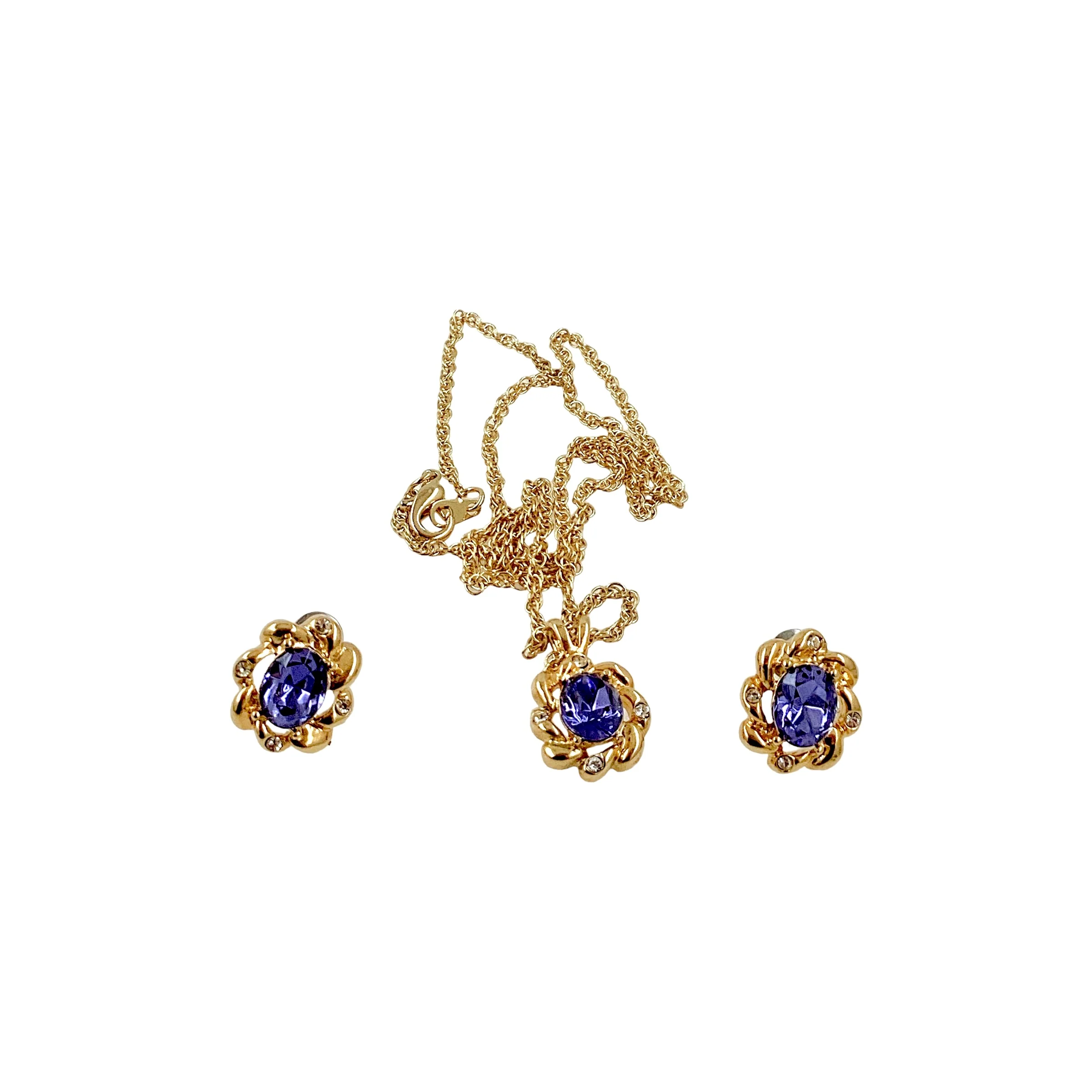 90s Delicate Gold Plated Floral Earrings Necklace Set - Image 3