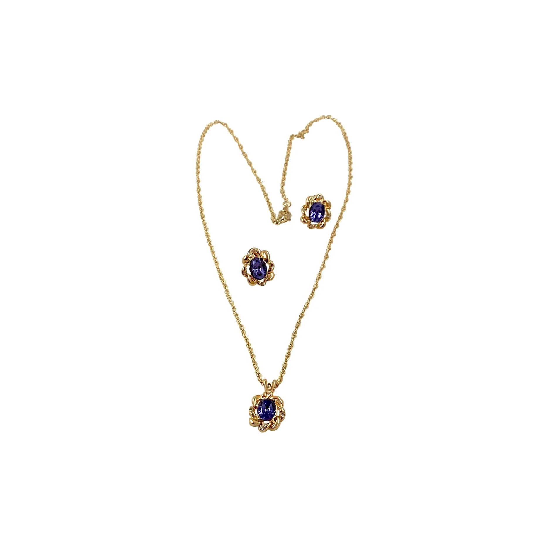 90s Delicate Gold Plated Floral Earrings Necklace Set - Image 4