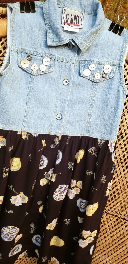 90s Denim and Buttons Dress Girls 6x by By SF Blues - Image 5