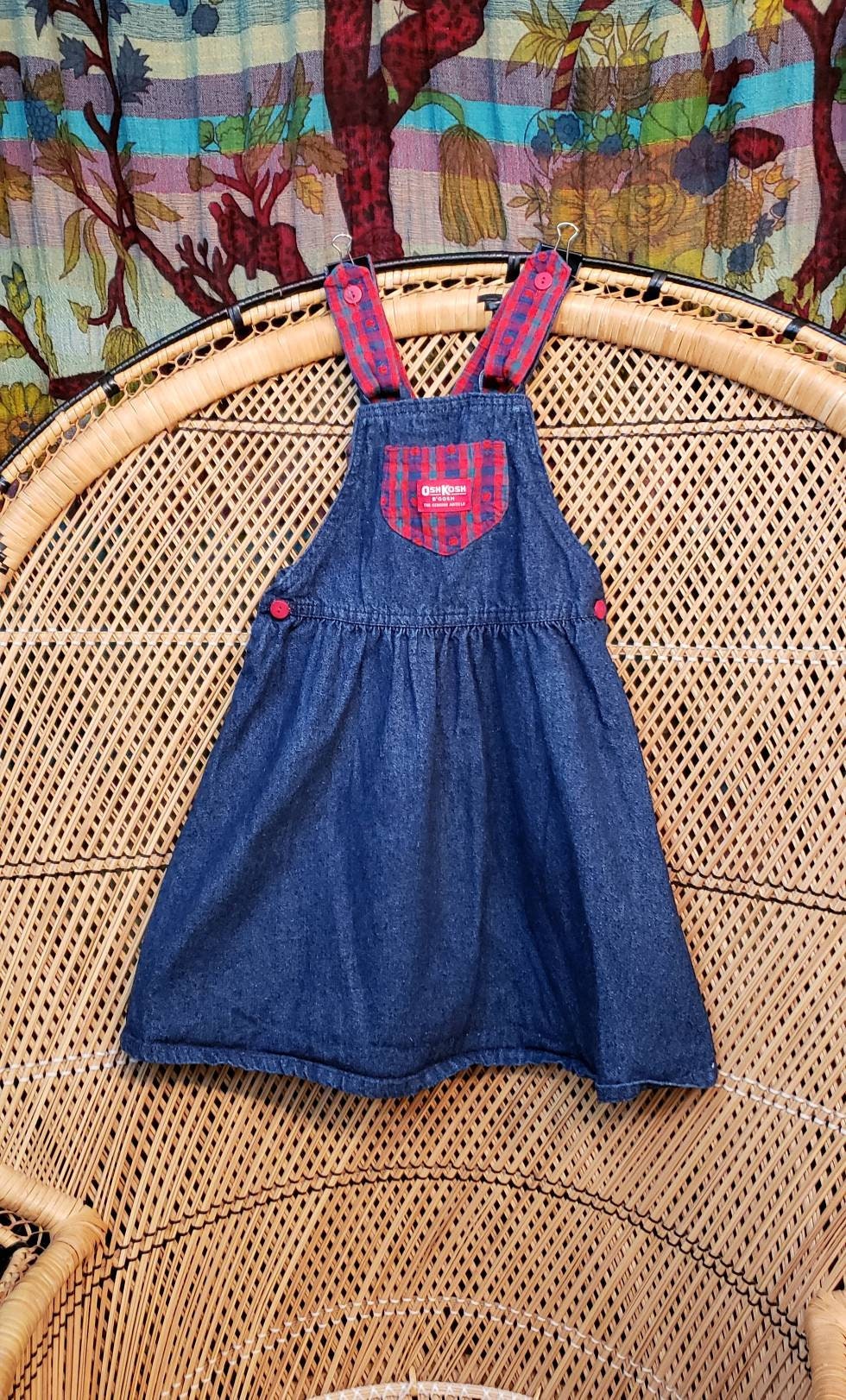 90s Denim Overall Dress with Apples Girls 6 by Oshkosh B'Gosh - Image 3