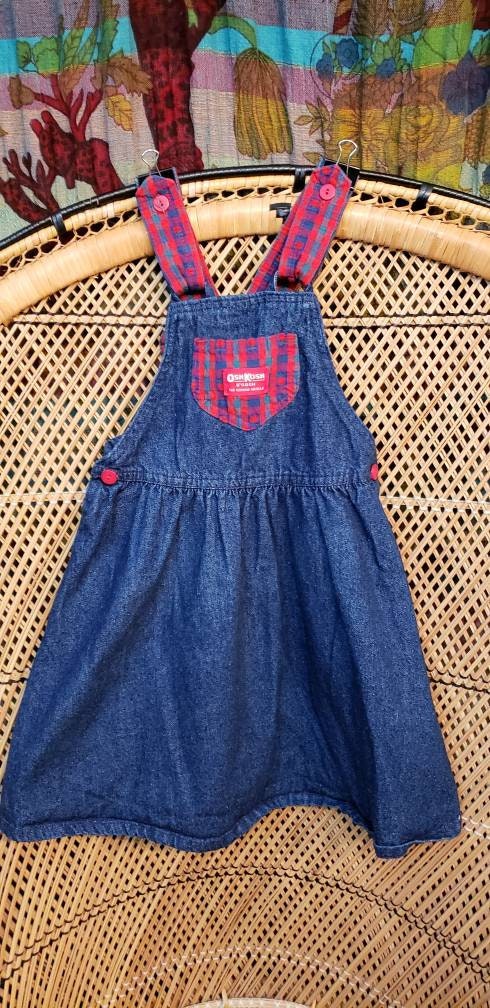 90s Denim Overall Dress with Apples Girls 6 by Oshkosh B'Gosh - Image 4