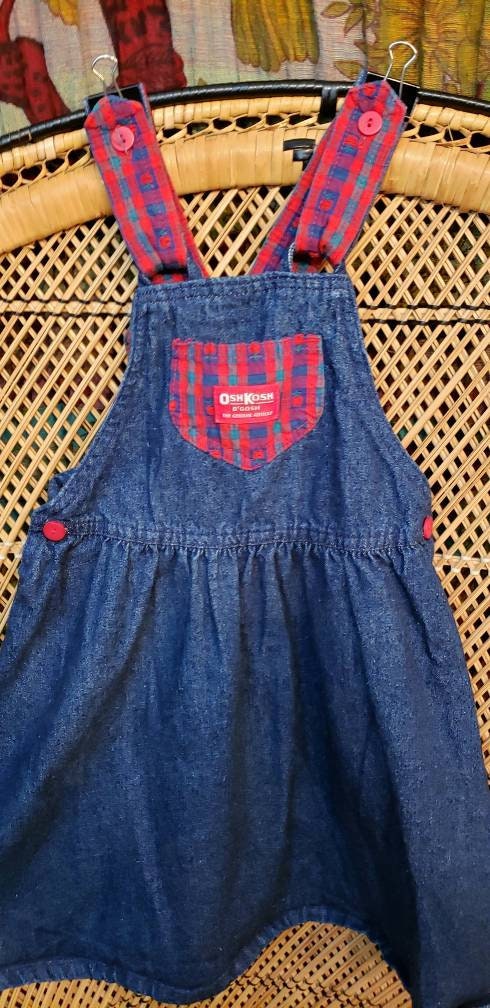 90s Denim Overall Dress with Apples Girls 6 by Oshkosh B'Gosh - Image 6