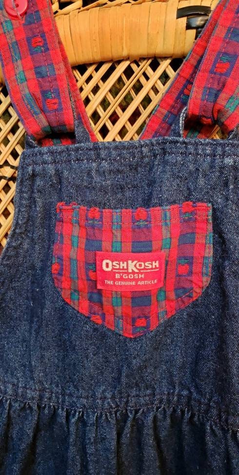 90s Denim Overall Dress with Apples Girls 6 by Oshkosh B'Gosh - Image 7