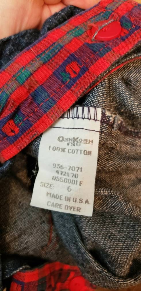 90s Denim Overall Dress with Apples Girls 6 by Oshkosh B'Gosh - Image 9
