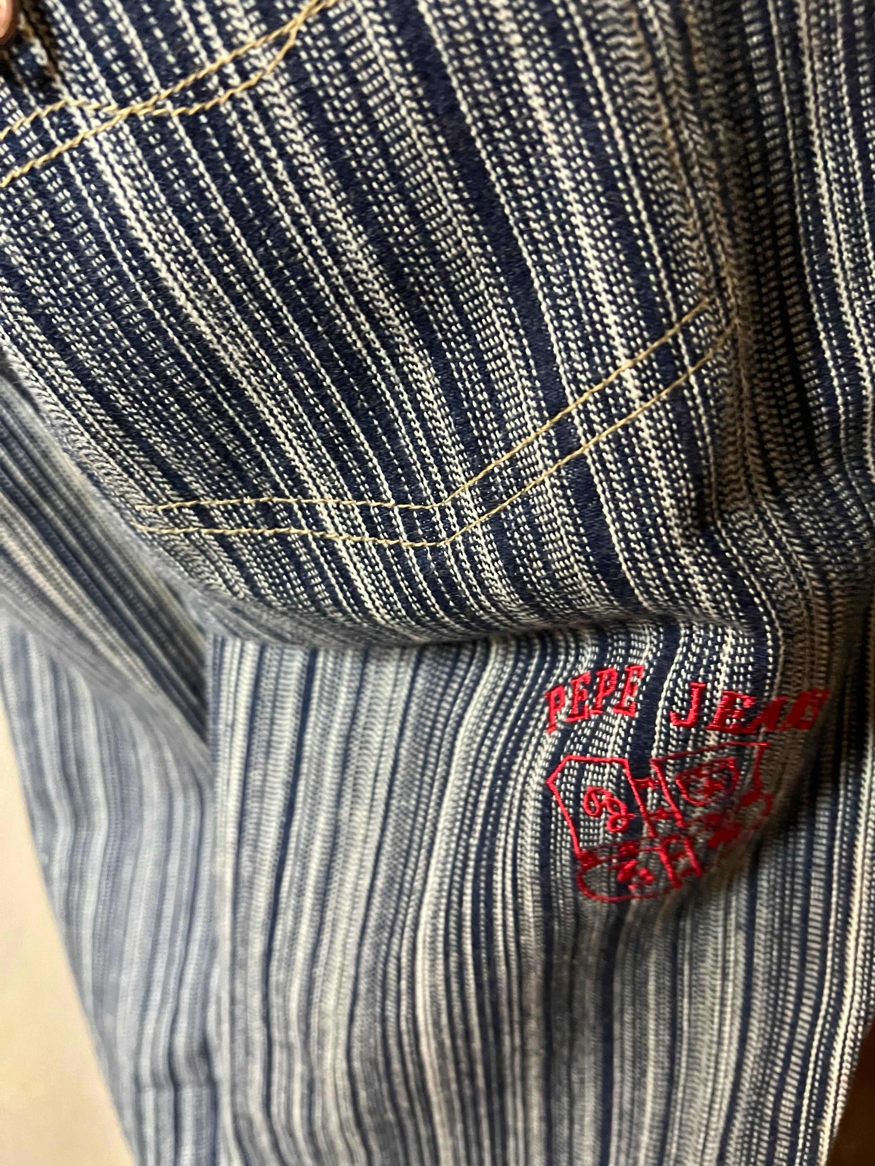 90s Denim Pinstripe Pink Zip Blue Jeans Jacket Suit By Pepe Jeans London - Image 9