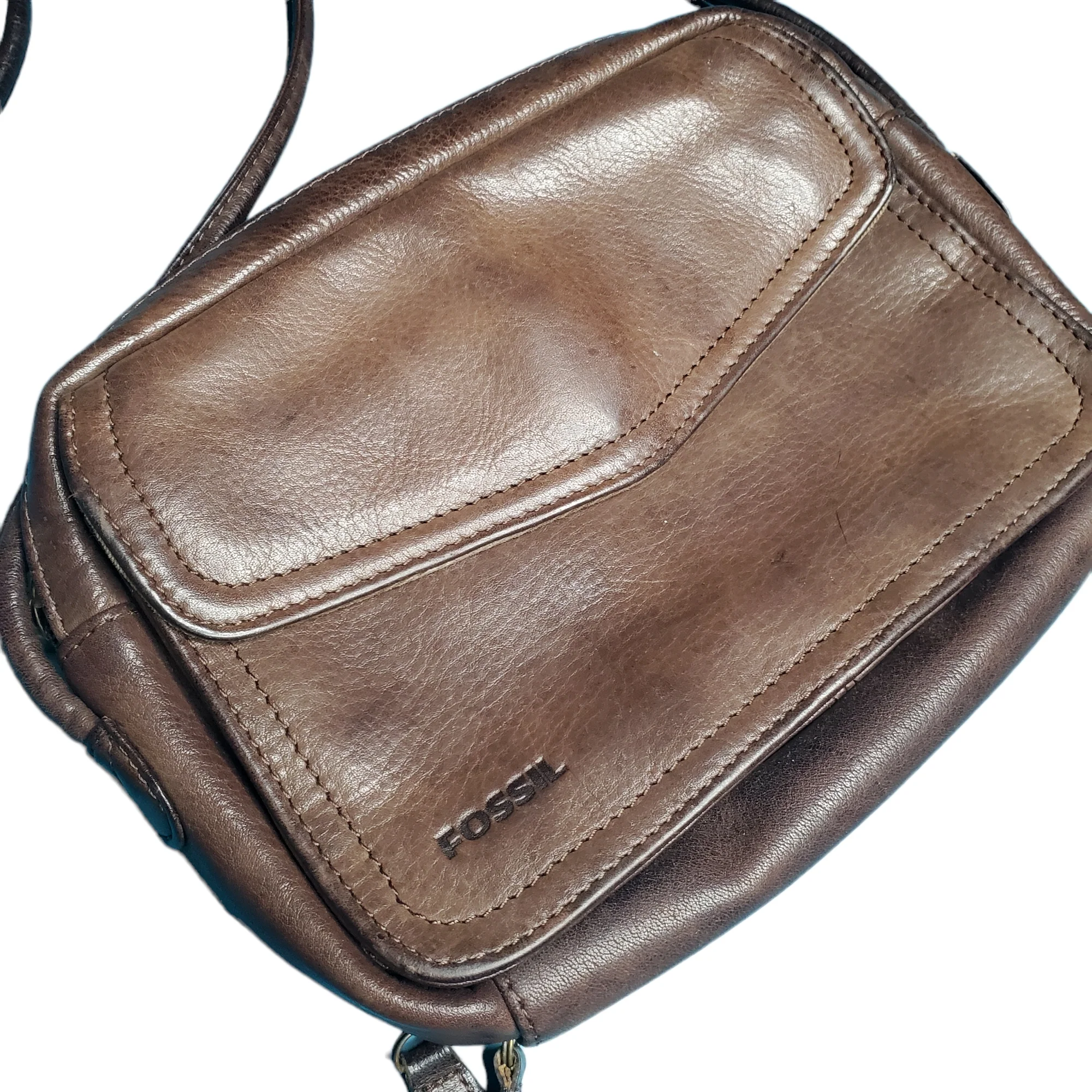 90s Distressed Leather Small Organizer Crossbody Bag By Fossil - Image 6