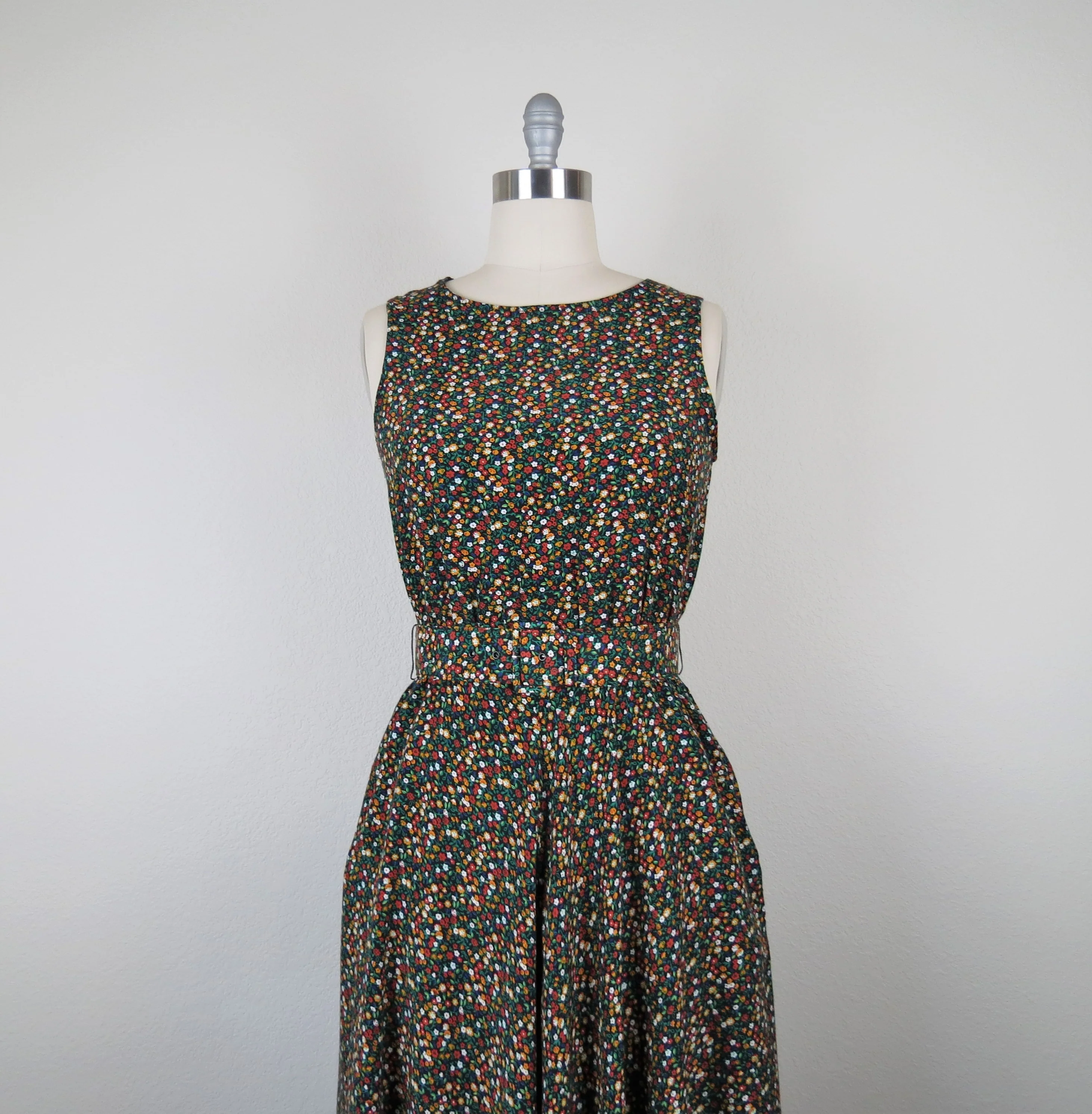 90s Ditsy Calico Floral Midi Dress Dark Academia Rayon - Image 3
