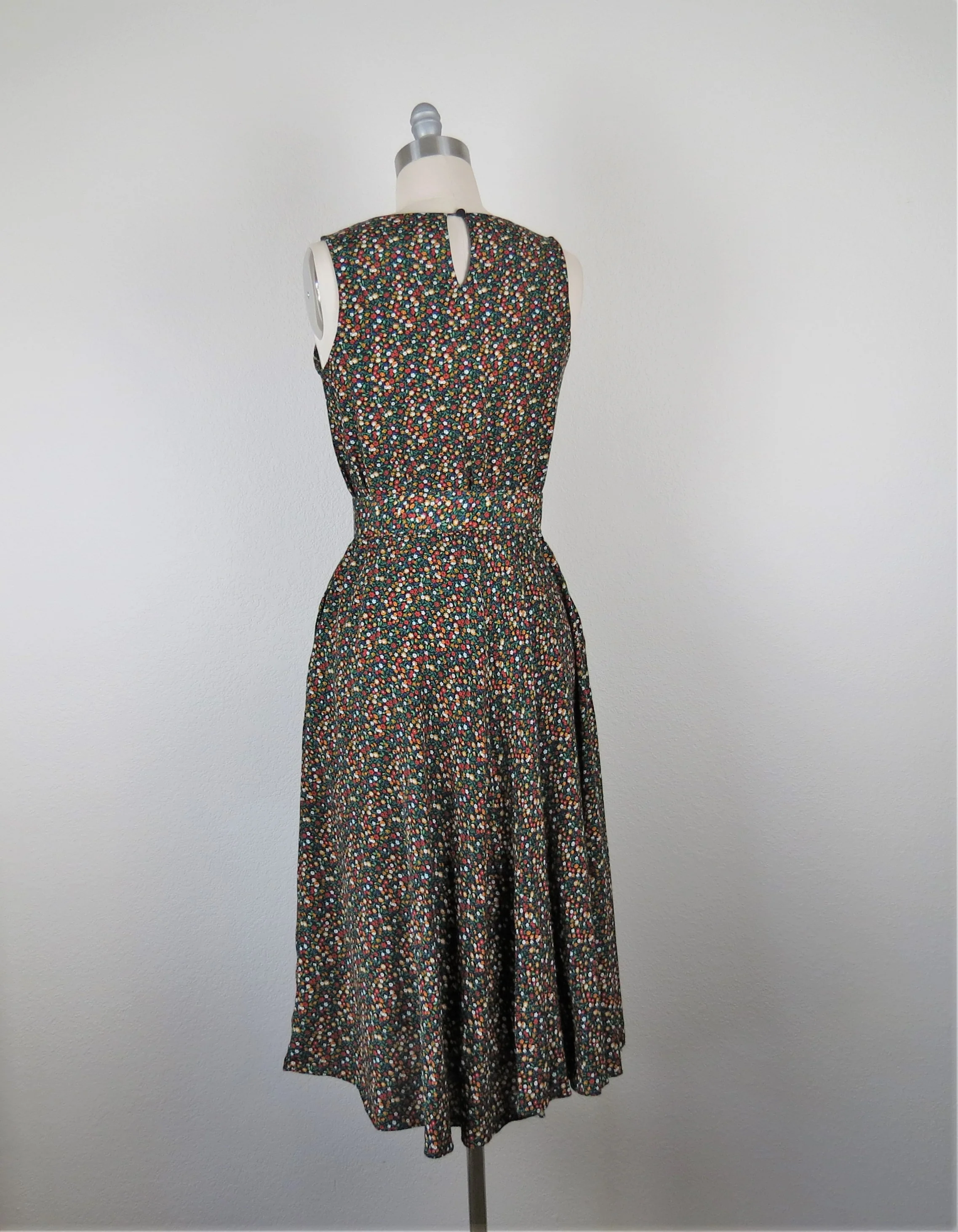 90s Ditsy Calico Floral Midi Dress Dark Academia Rayon - Image 5