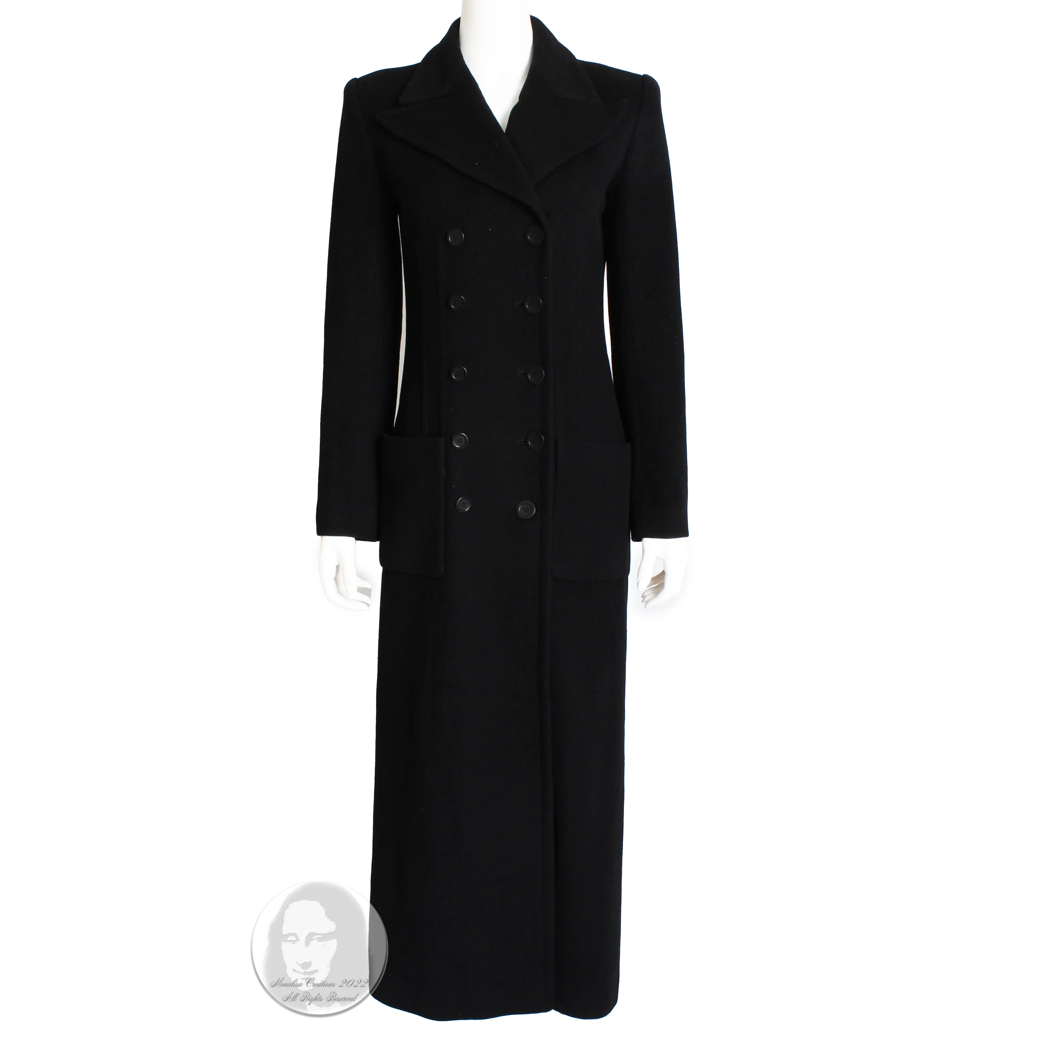 90s Double Breasted Coat Trench Black Cashmere Wool By Sonia Rykiel - Image 3