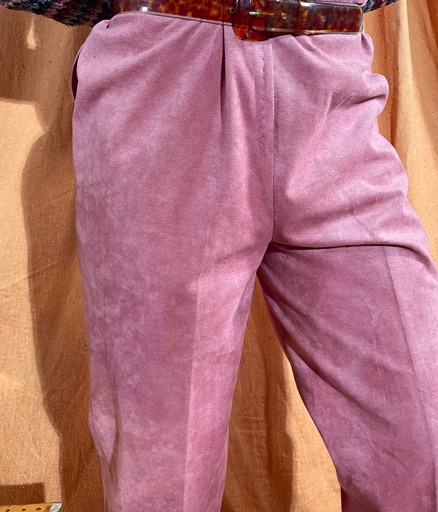 90s Dusty Pink Blush Colored Suede Leather Trousers - Image 3