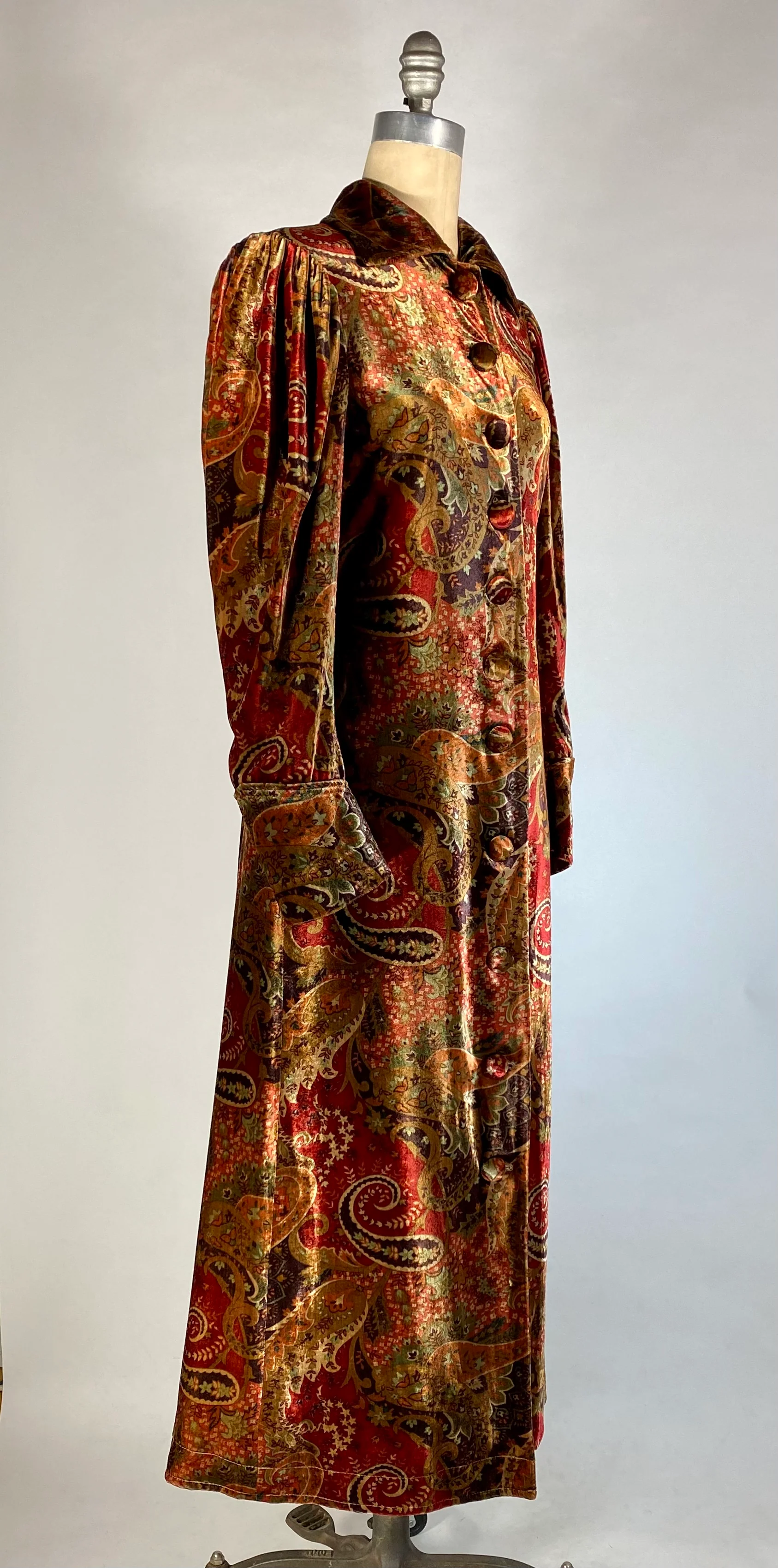 90s Edwardian Style Silk Blend Velvet Duster Coat By J Peterman Co - Image 8