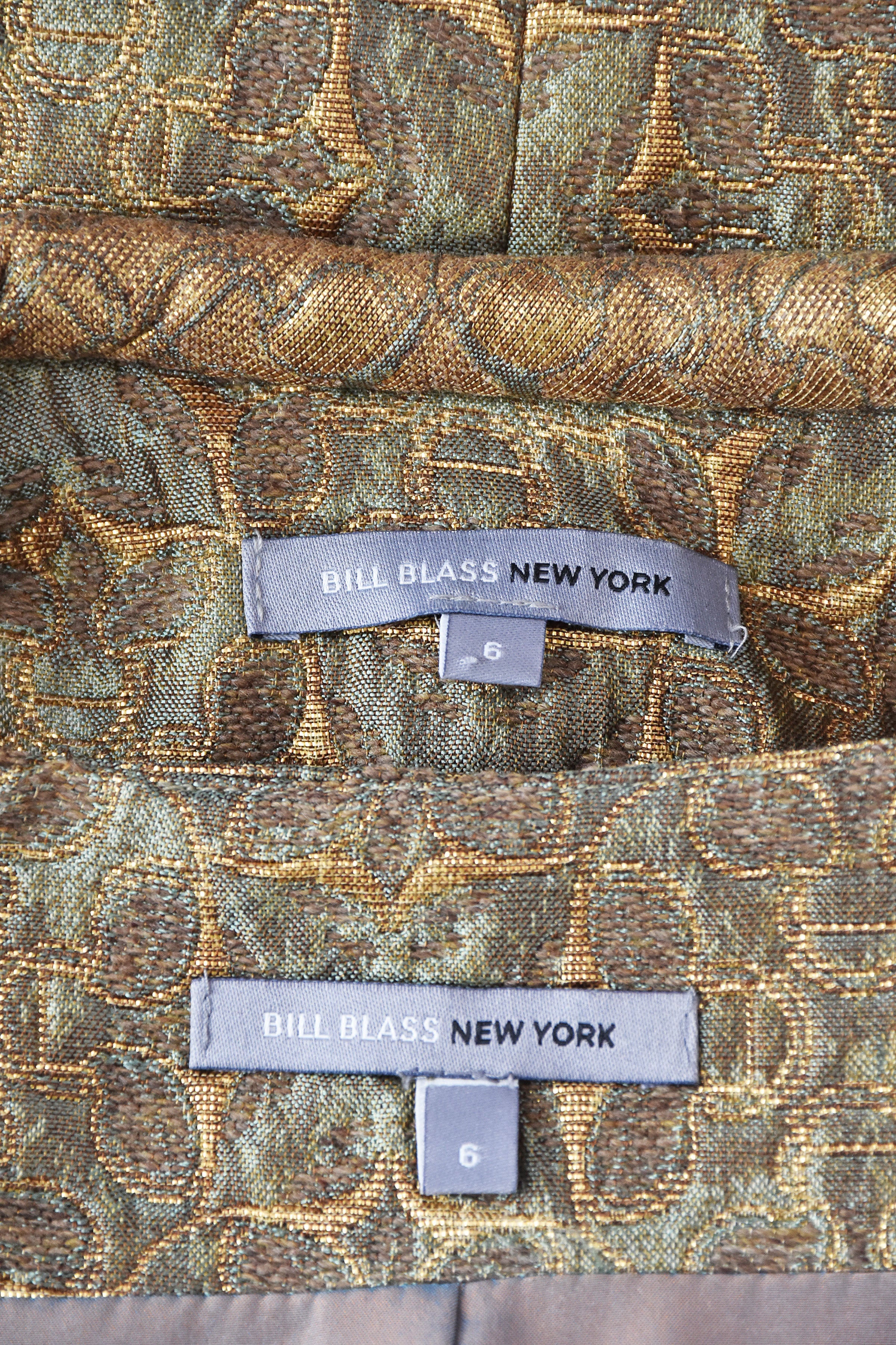 90s Elegant Gold Aqua, And Taupe Damask Skirt Suit By Bill Blass - Image 6
