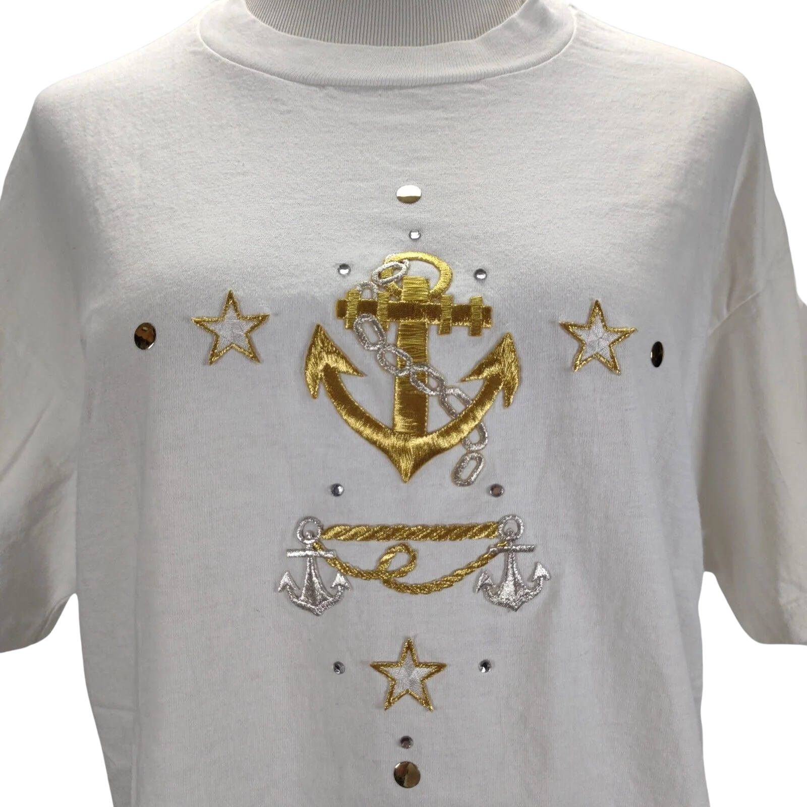 90s Embellished Nautical Anchor T-shirt Singel Stitch By Bob Mackie Studio