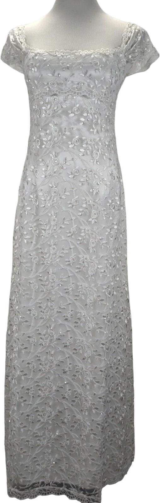 90s Empire Waist Sequin Lace Cap Sleeve Wedding Dress by Jessica Mcclintock