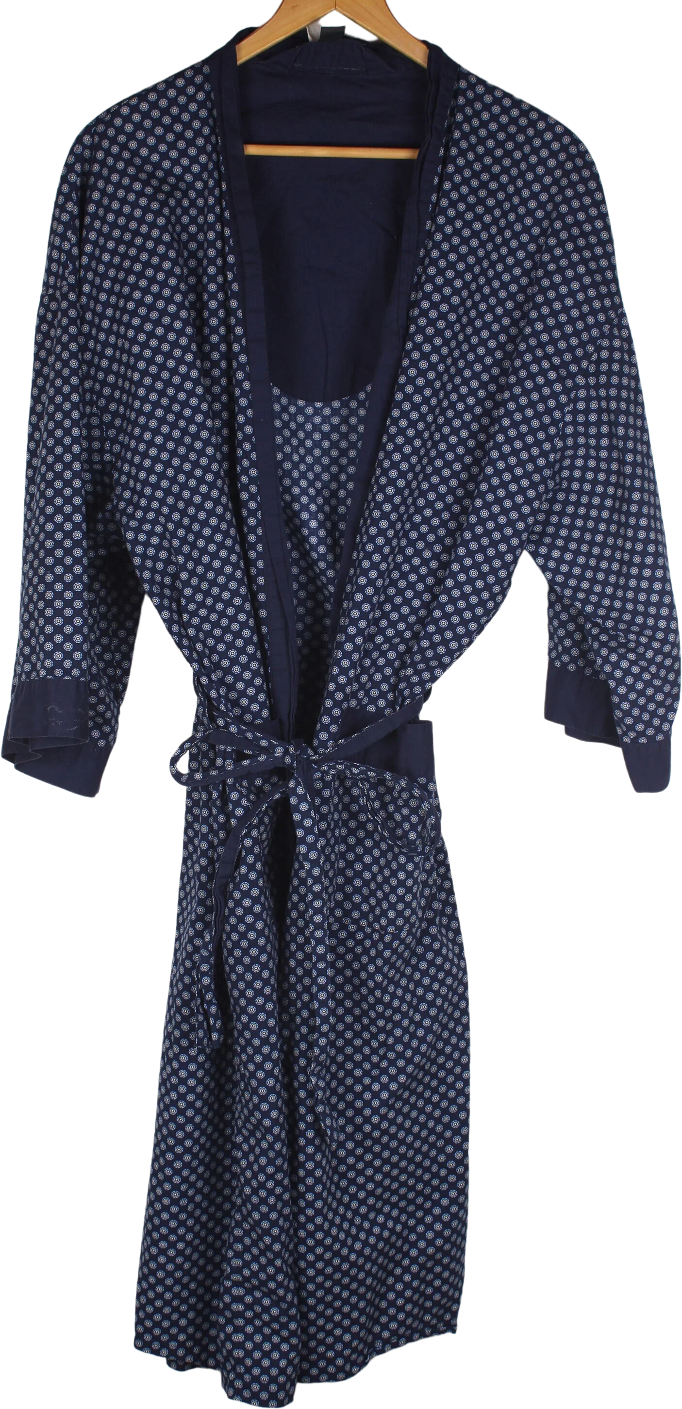 90s Era Covington Brand Men's Navy Dot Cotton Bath Robe One Size Fits Most by Covington
