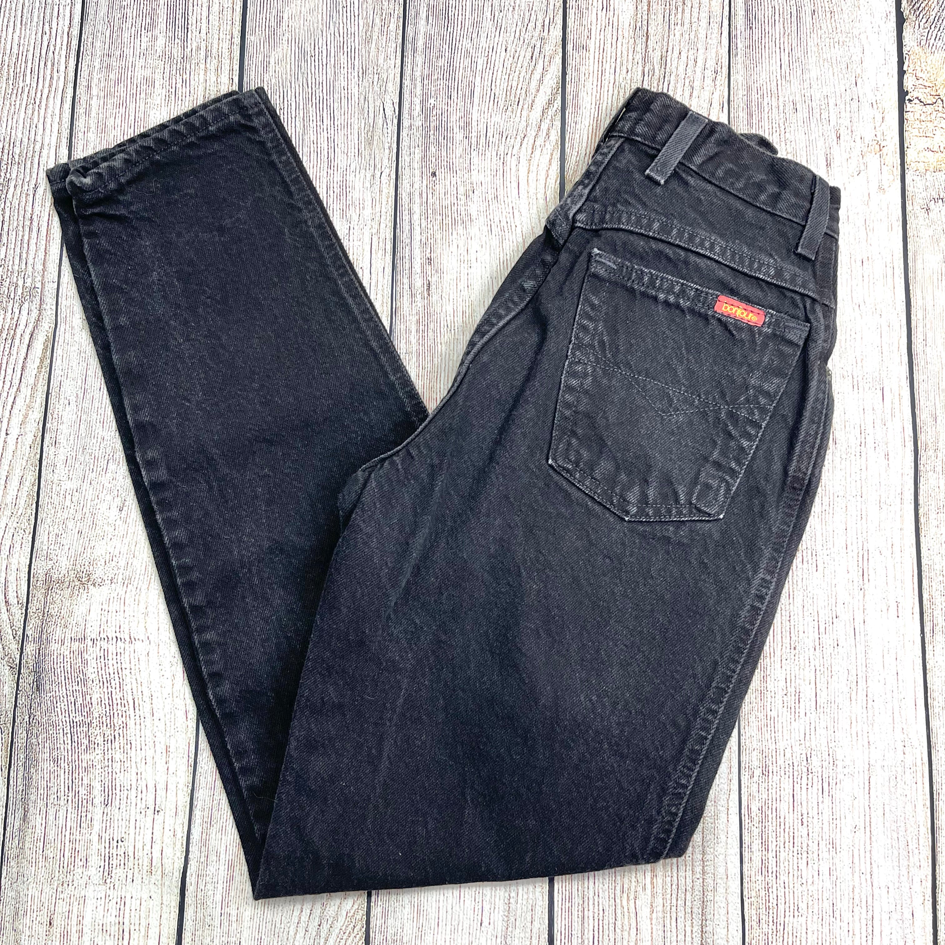 90s Faded Black Denim High Waist Tapered Leg Mom Jeans By Bonjour - Image 3