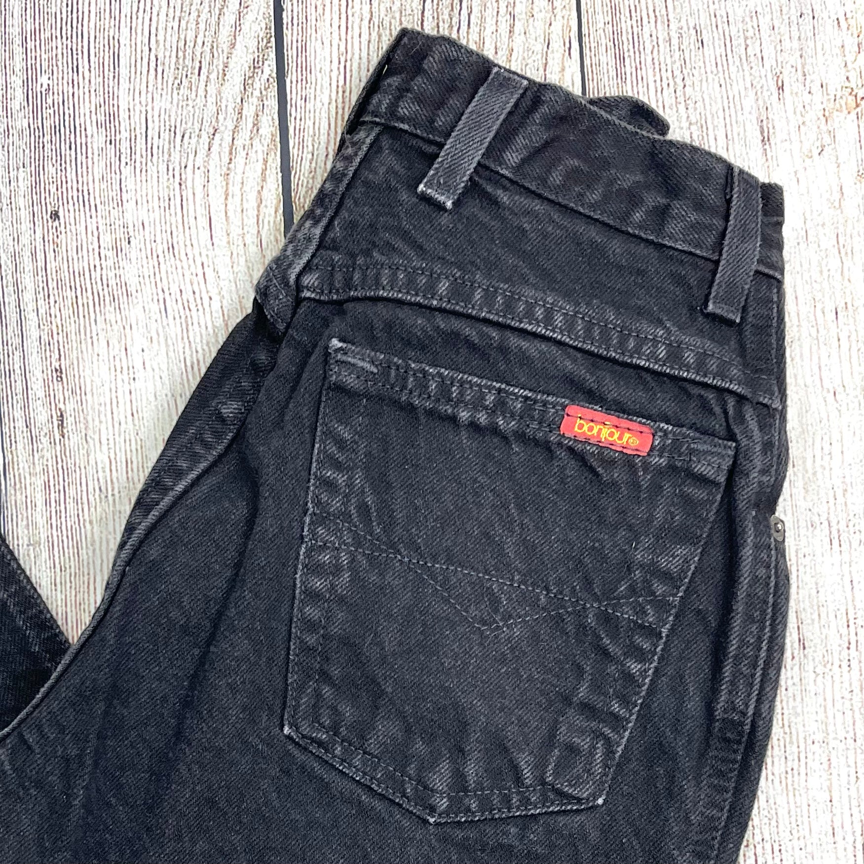 90s Faded Black Denim High Waist Tapered Leg Mom Jeans By Bonjour - Image 4