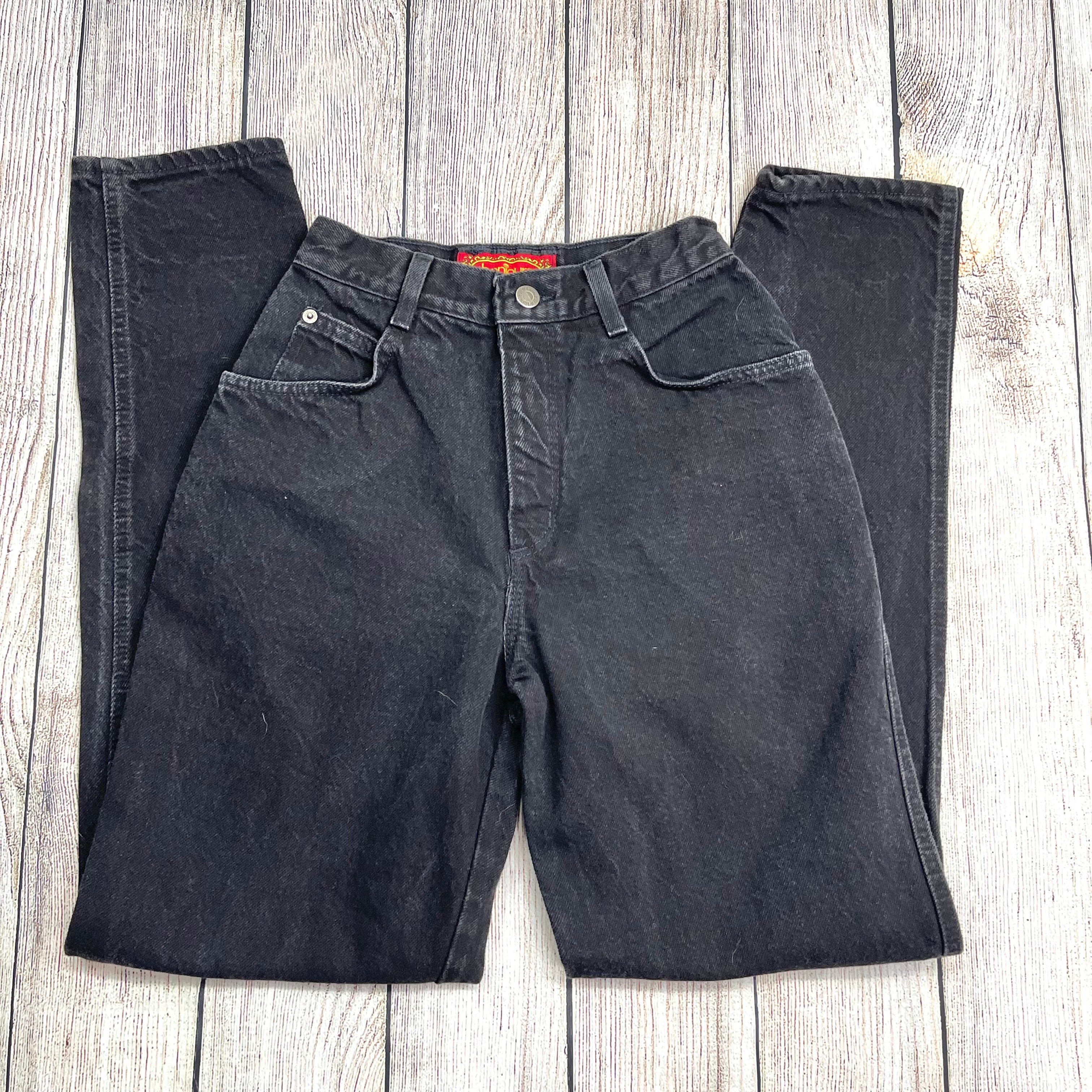 90s Faded Black Denim High Waist Tapered Leg Mom Jeans By Bonjour - Image 5