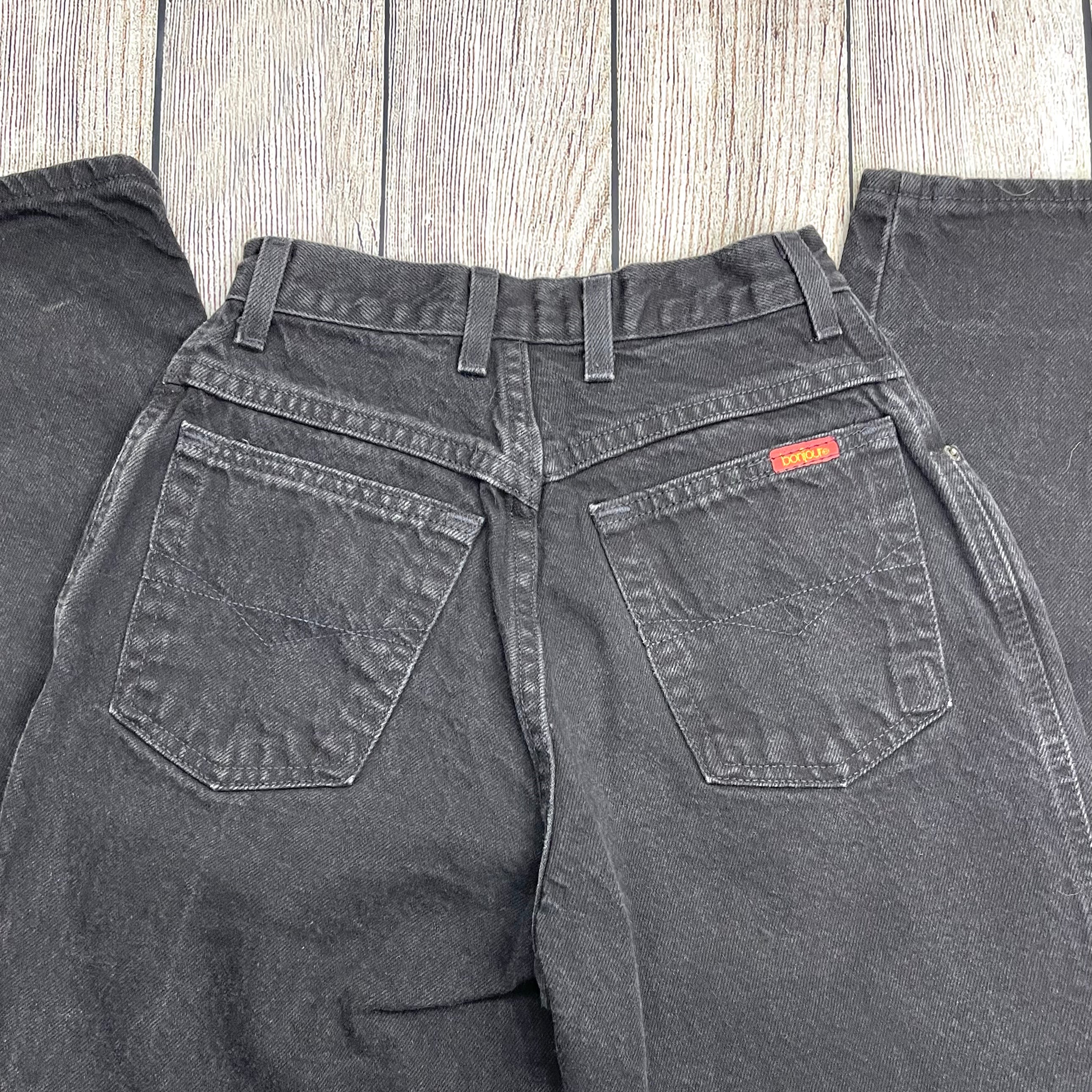 90s Faded Black Denim High Waist Tapered Leg Mom Jeans By Bonjour - Image 7