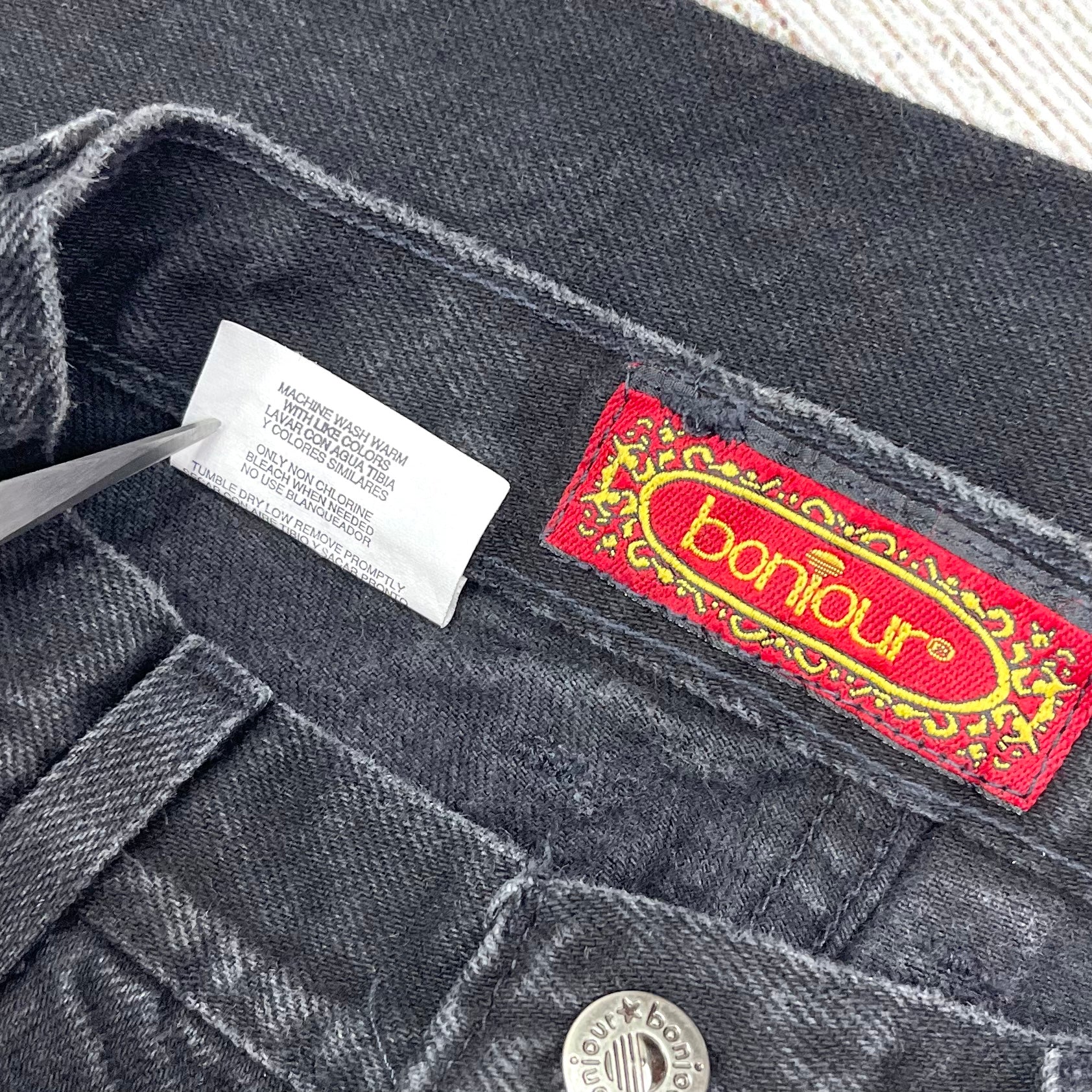90s Faded Black Denim High Waist Tapered Leg Mom Jeans By Bonjour - Image 9