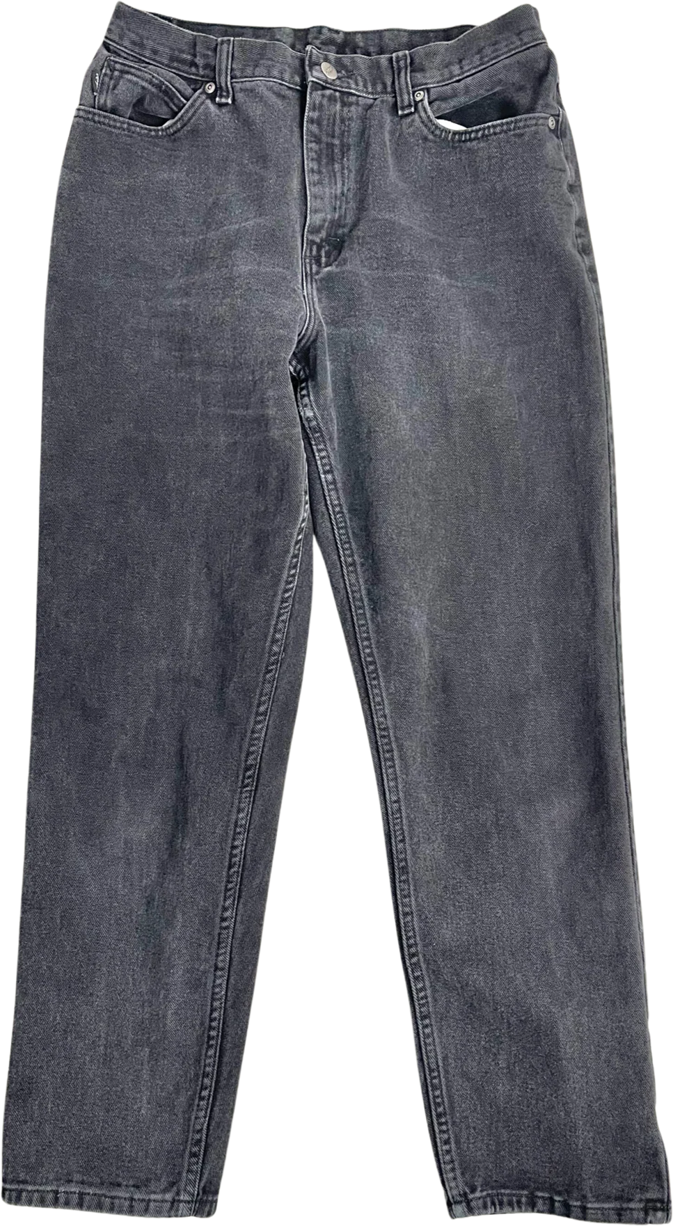 90s Faded Black Denim High Waist Tapered Leg Mom Jeans By Chic