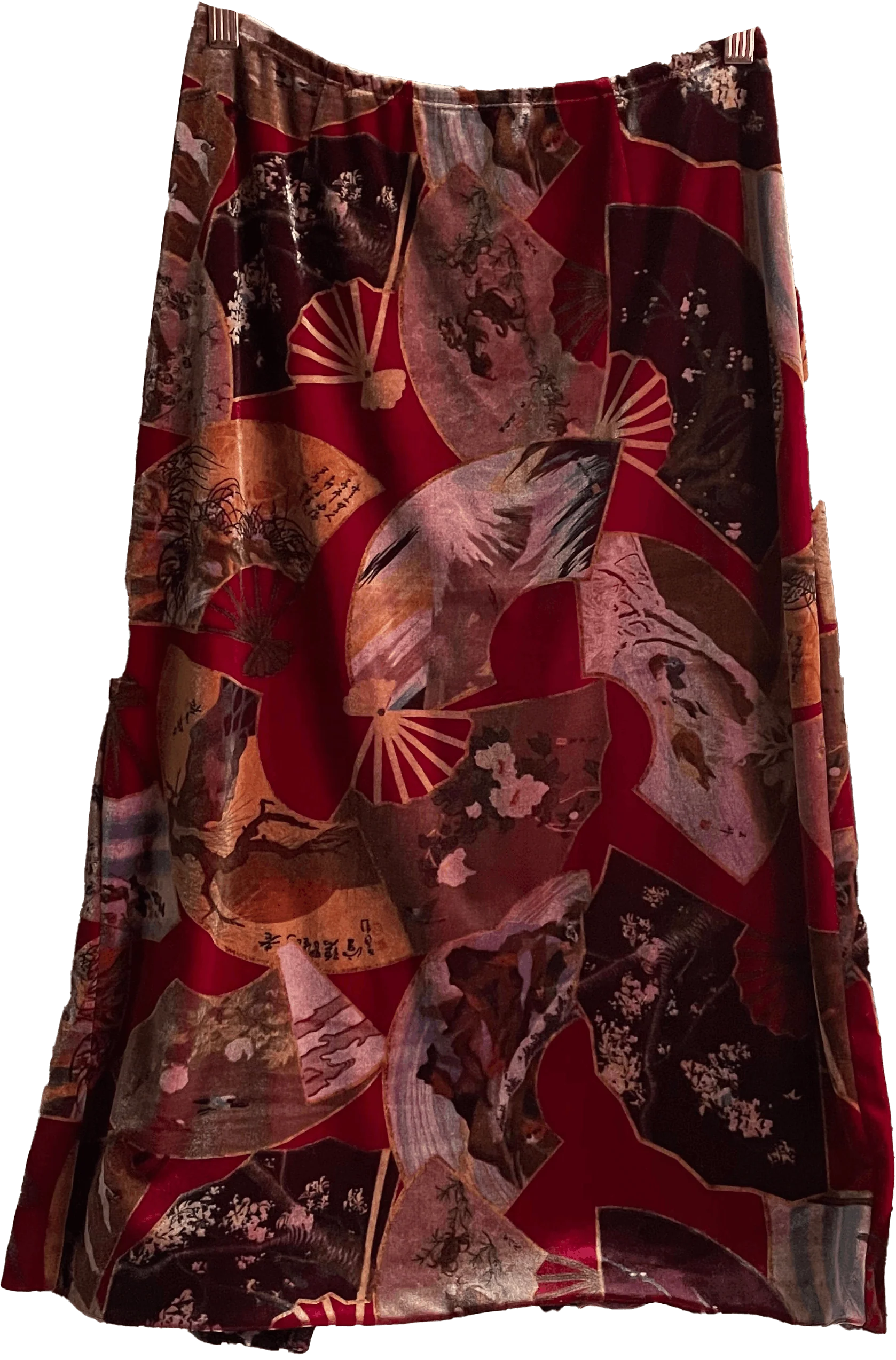 90s Fan Print Velvet Skirt By Clio