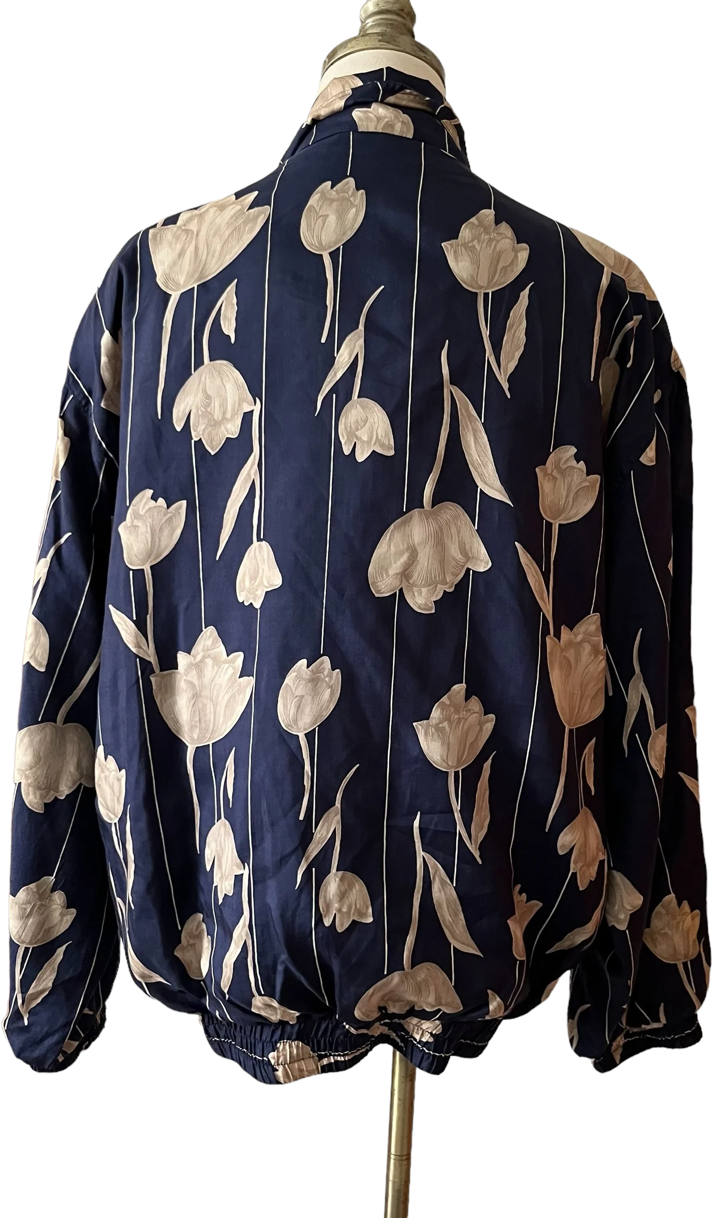 90s Floral Botanical Silk Zip Up Bomber Jacket - Image 2