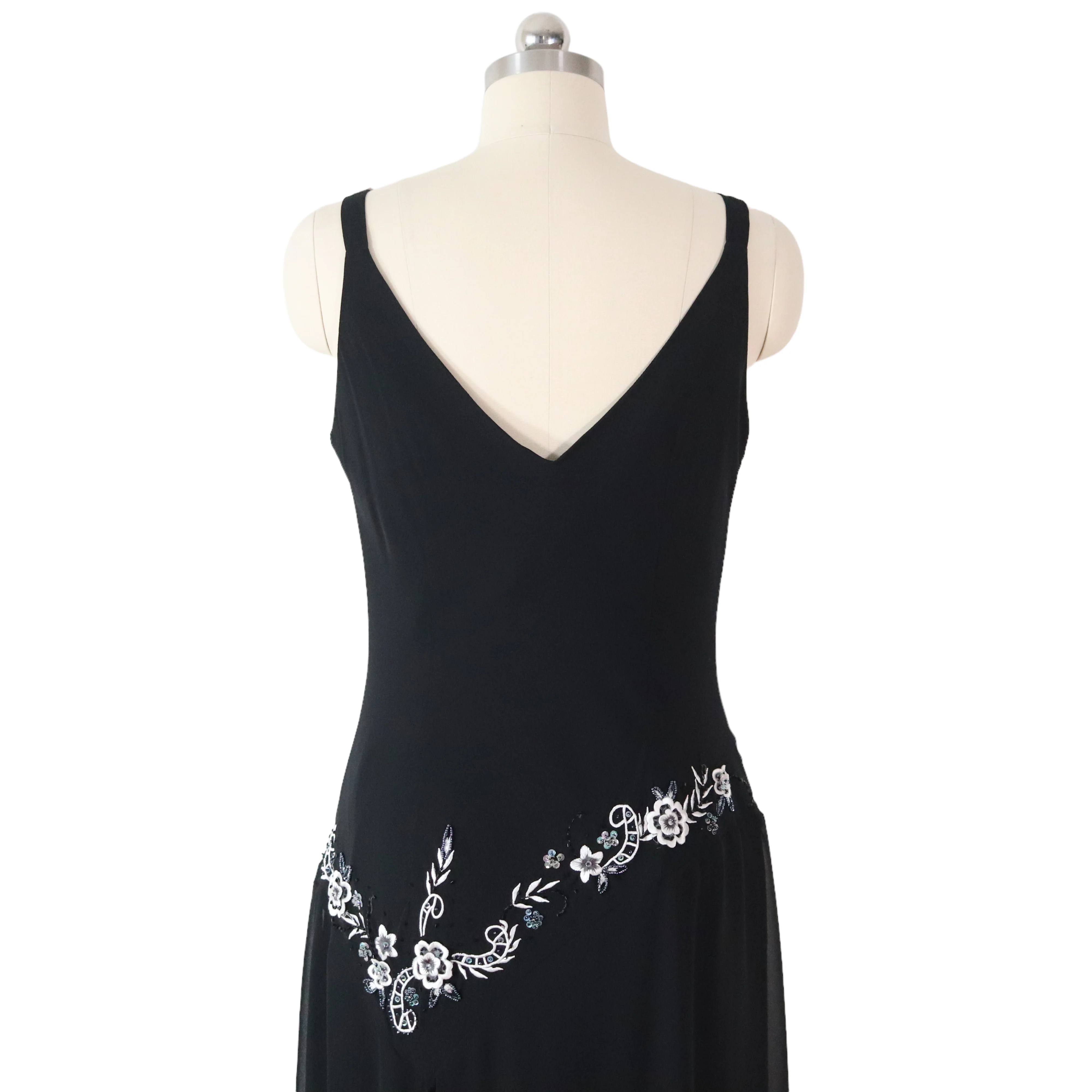 90s Floral Embroidered Beaded Cocktail Party Dress By R&M Richards - Image 5